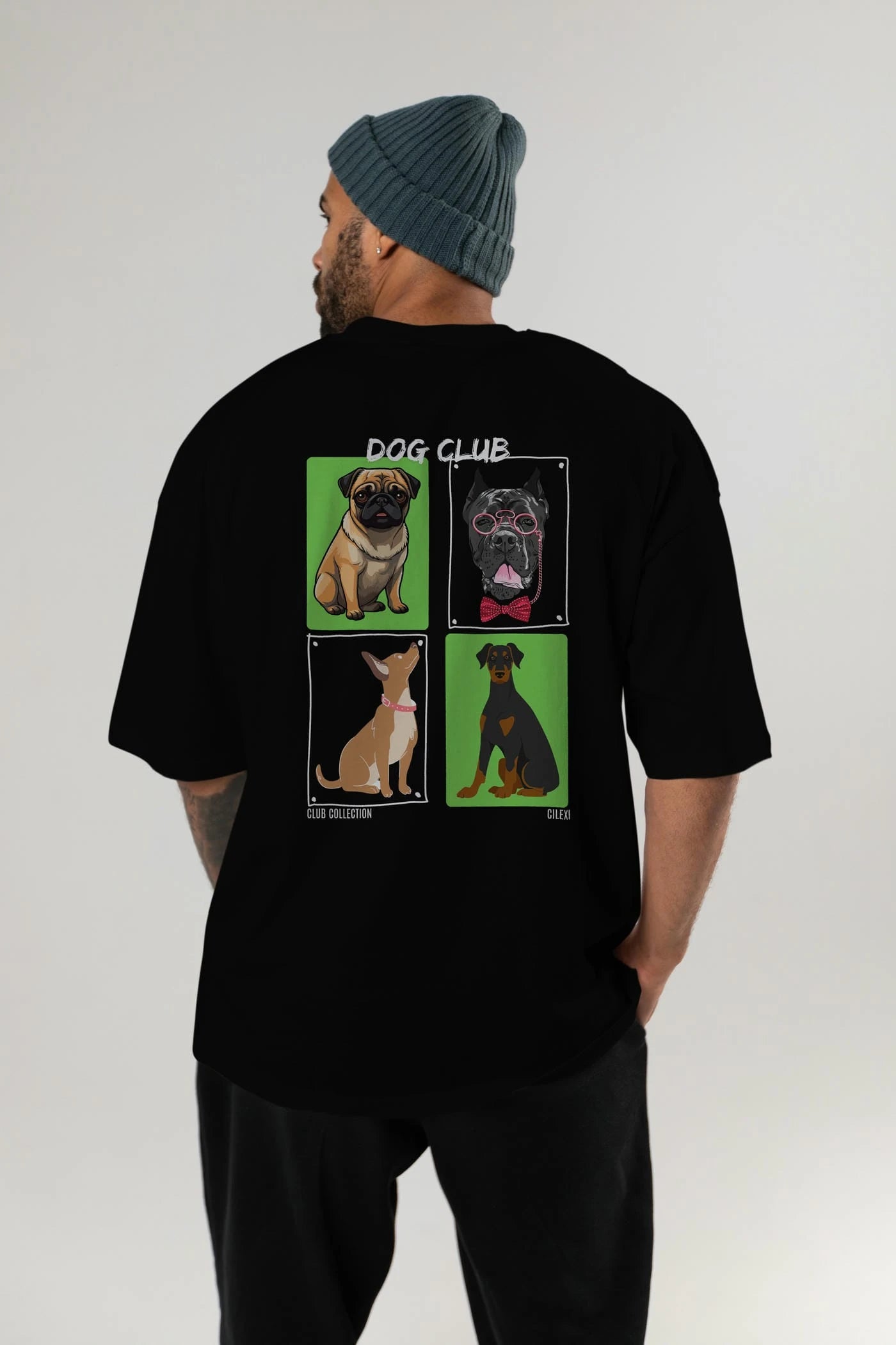 Dog Club Arka Baskılı Oversize t-shirt Erkek Kadın %100 Pamuk Bisiklet Yaka tişort