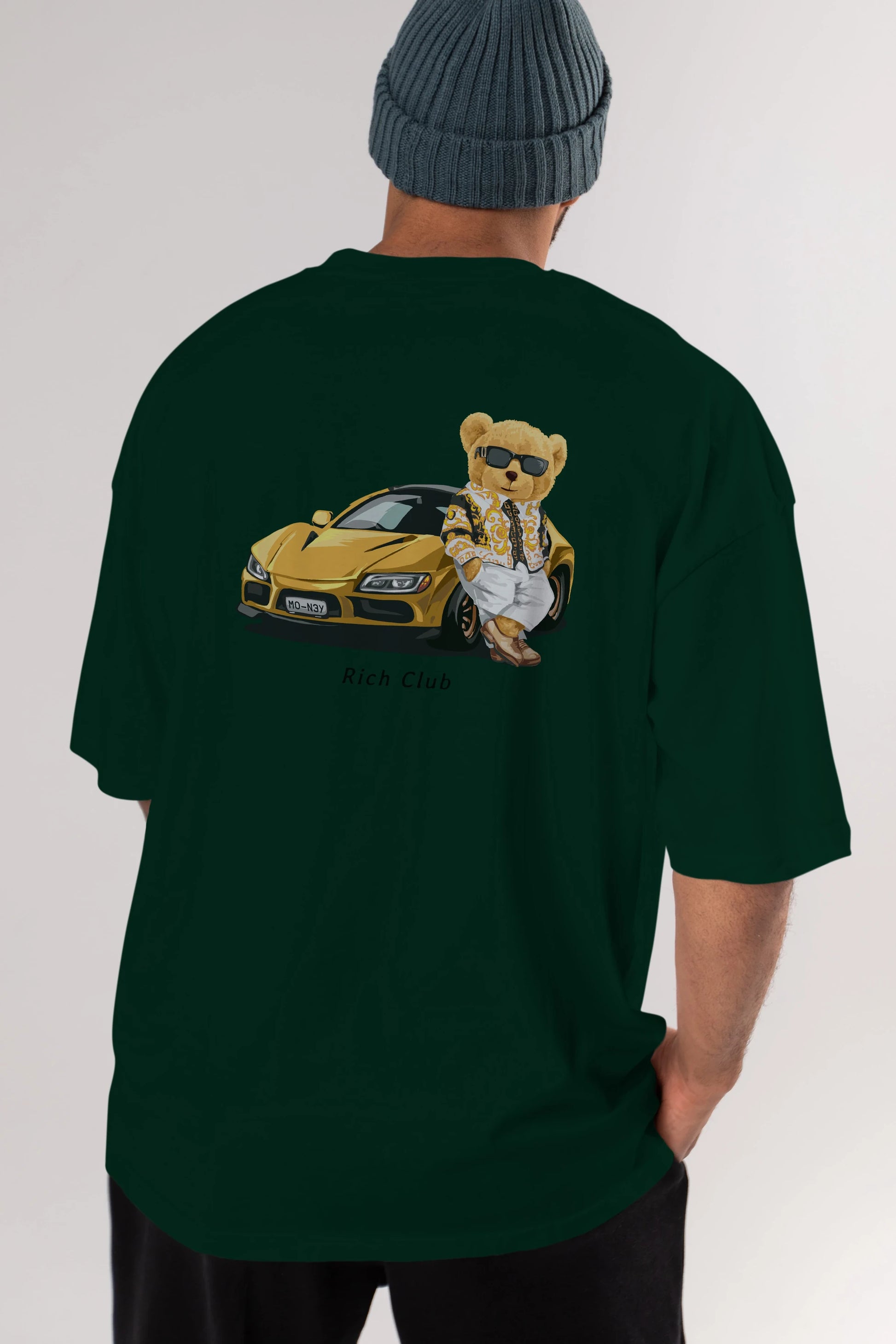 Teddy Bear Rich Club Arka Baskılı Oversize t-shirt Erkek Kadın Unisex %100 Pamuk