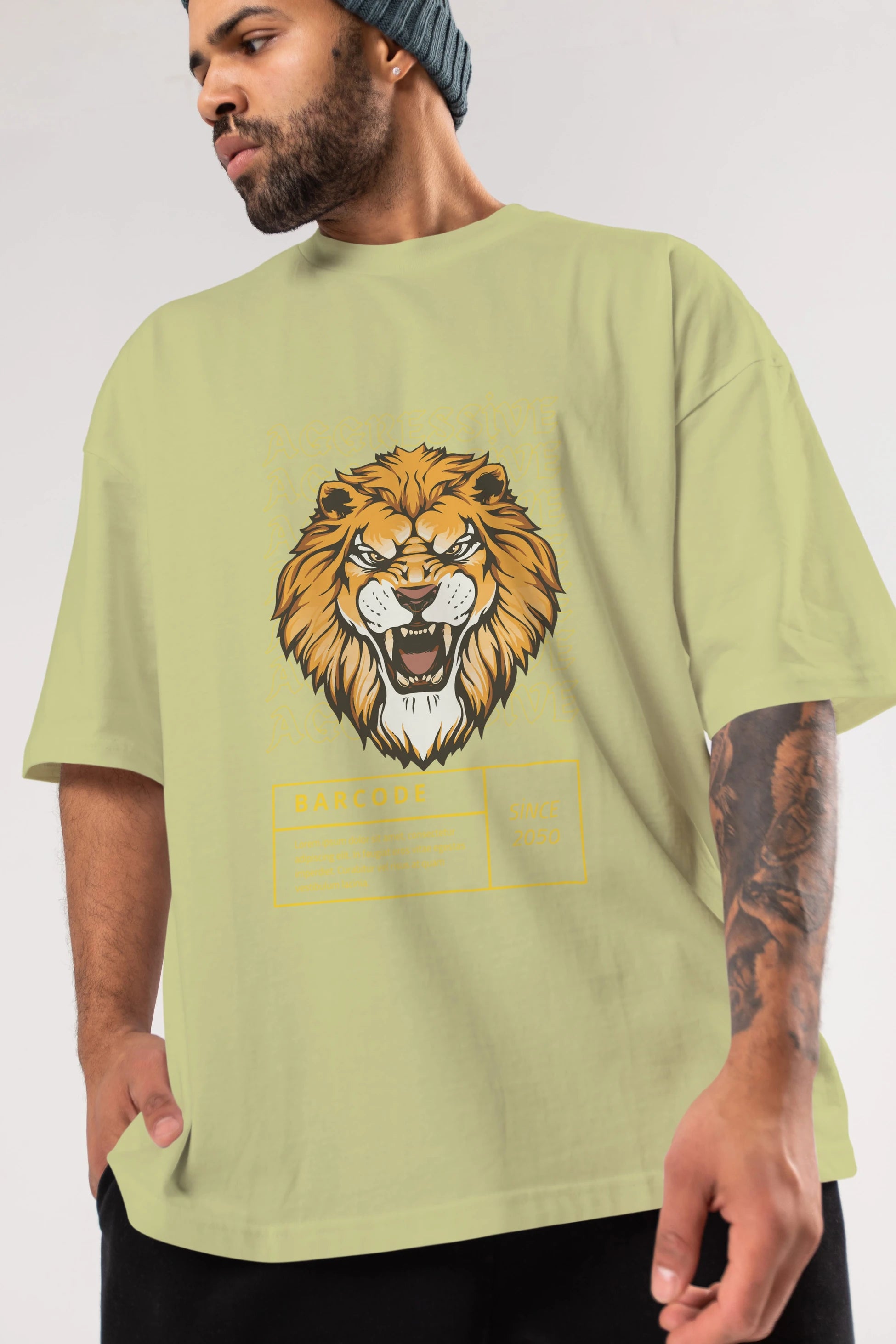 Aggressive Lion Ön Baskılı Oversize t-shirt Erkek Kadın Unisex