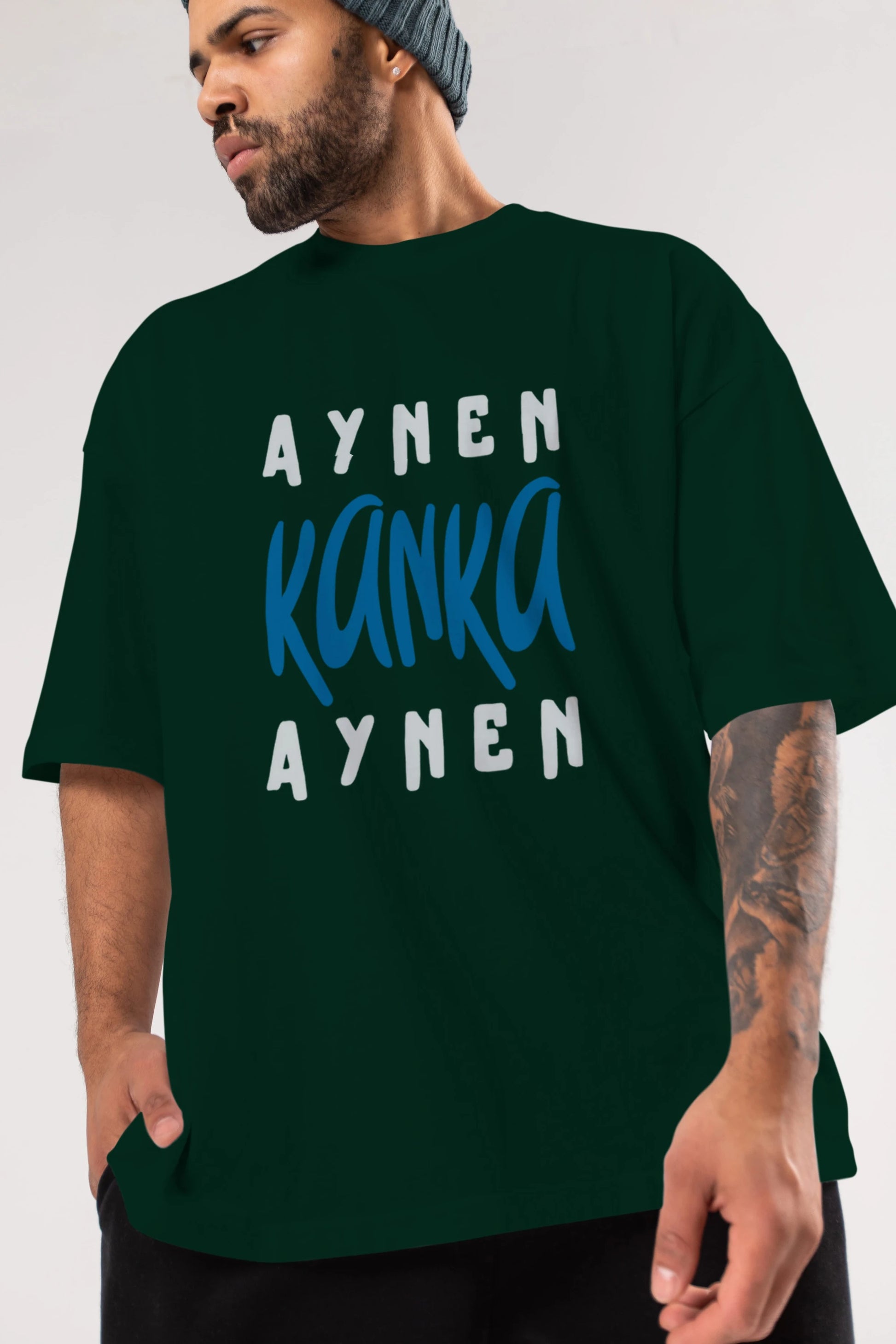 Aynen Kanka Aynen Yazılı Ön Baskılı Oversize t-shirt Erkek Kadın Unisex