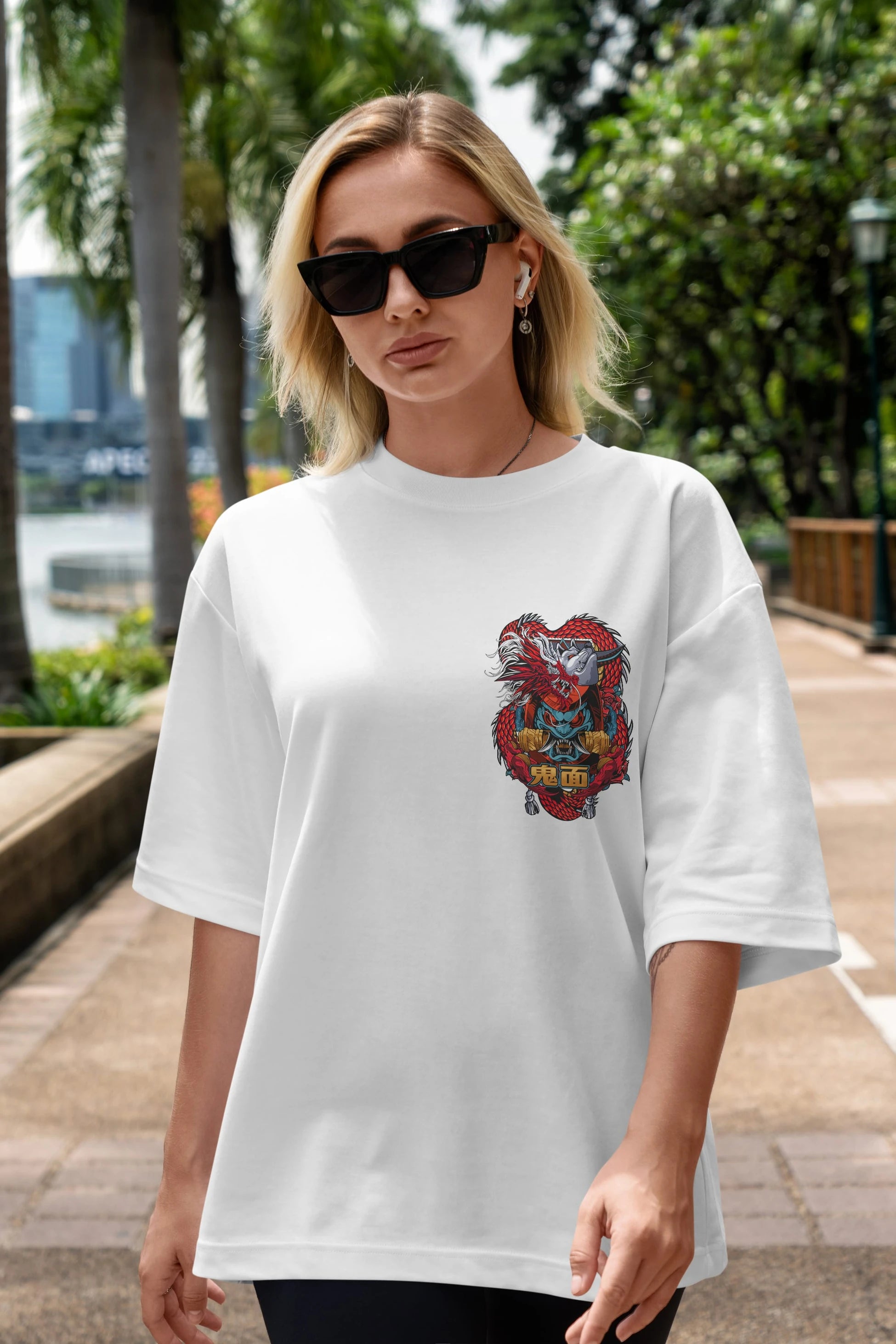 TRIBAL Ön Sol Baskılı Oversize t-shirt Erkek Kadın Unisex %100 Pamuk Bisiklet Yaka tişort