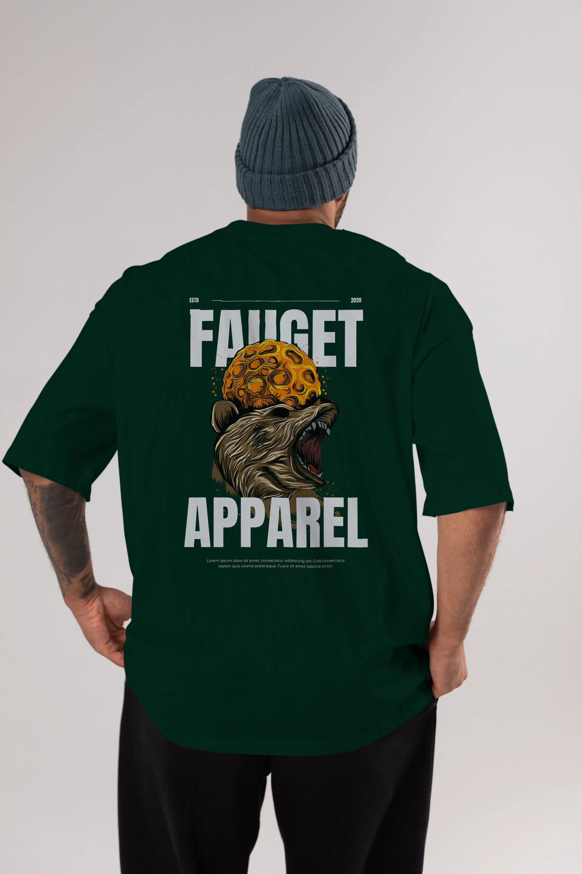 Bear Angry Fauget Apparel Arka Baskılı Oversize t-shirt Erkek Kadın Unisex