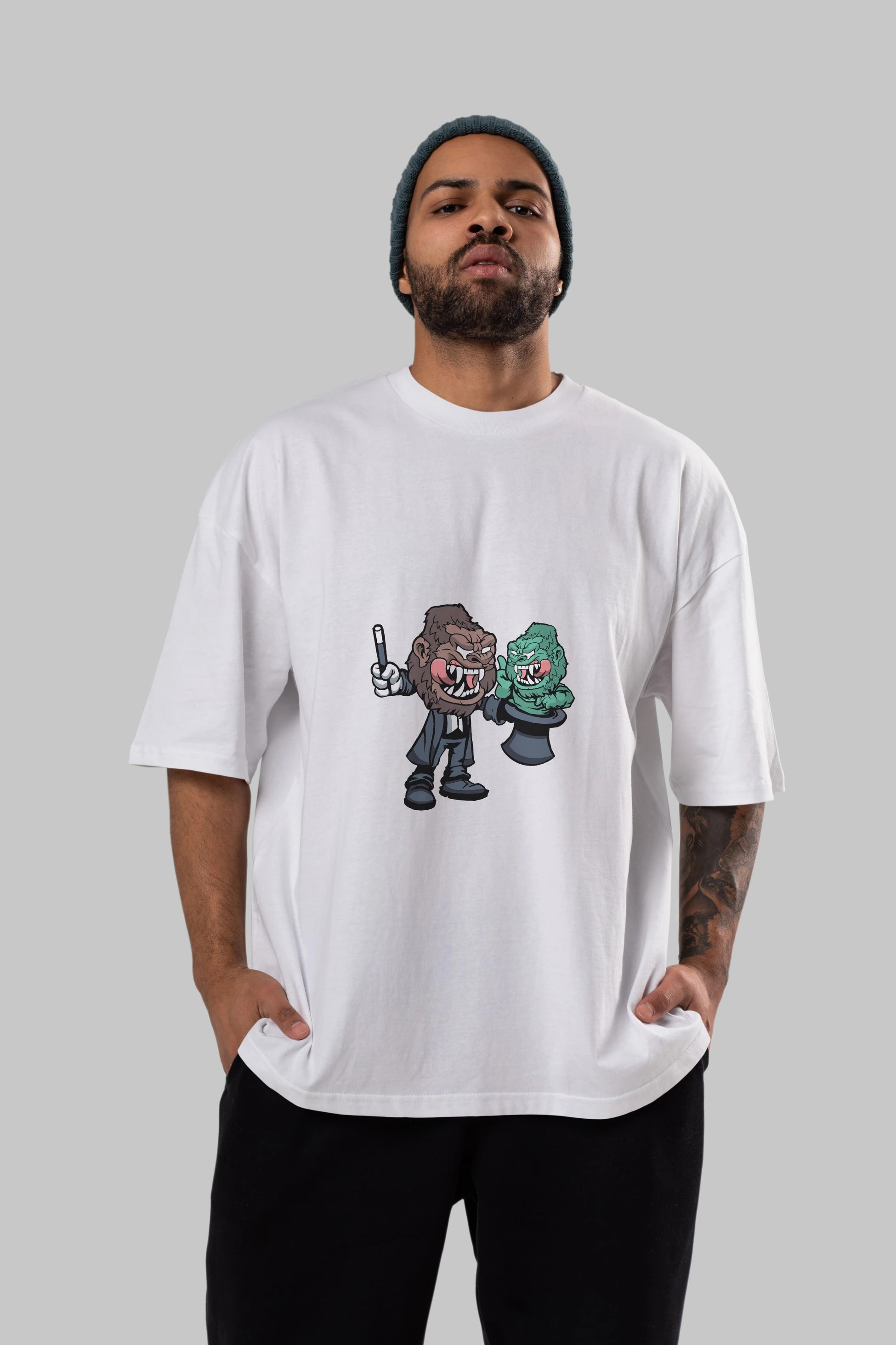 Gorilla Magician Ön Baskılı Oversize t-shirt Erkek Kadın Unisex %100 Pamuk tişort