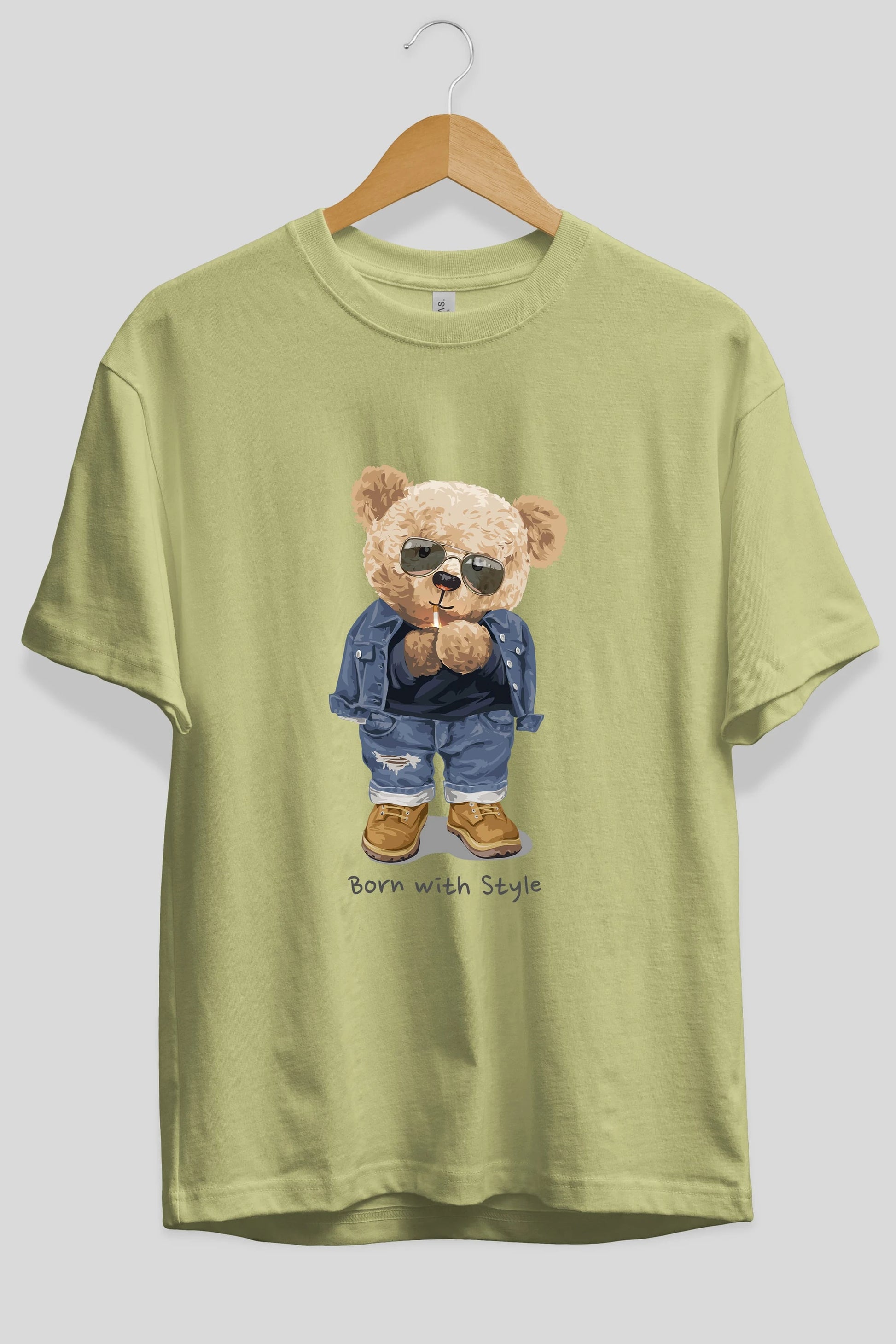Teddy Bear Born With Style Ön Baskılı Oversize t-shirt Erkek Kadın Unisex %100 Pamuk