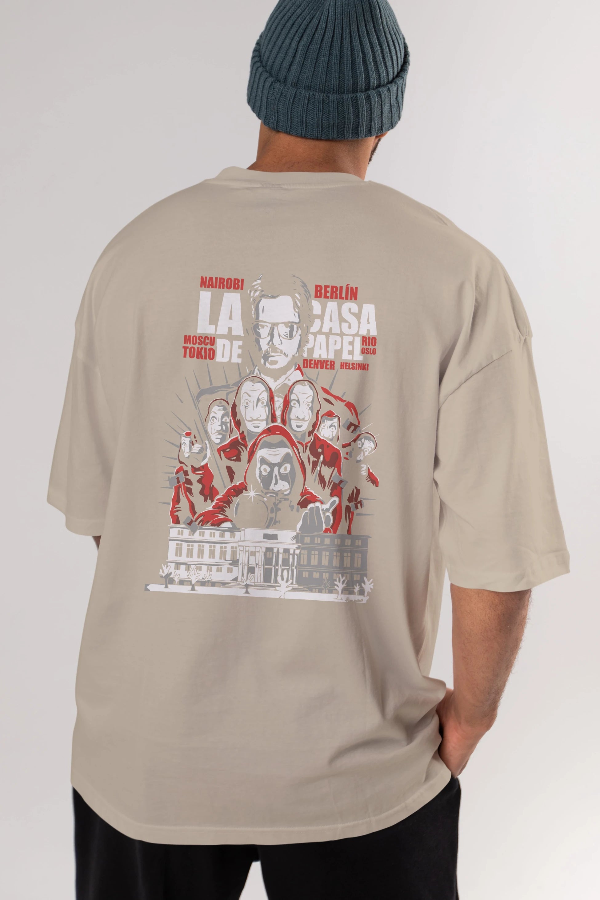 La Casa De Papel (2) Arka Baskılı Oversize t-shirt Erkek Kadın Unisex %100 Pamuk Bisiklet Yaka tişort
