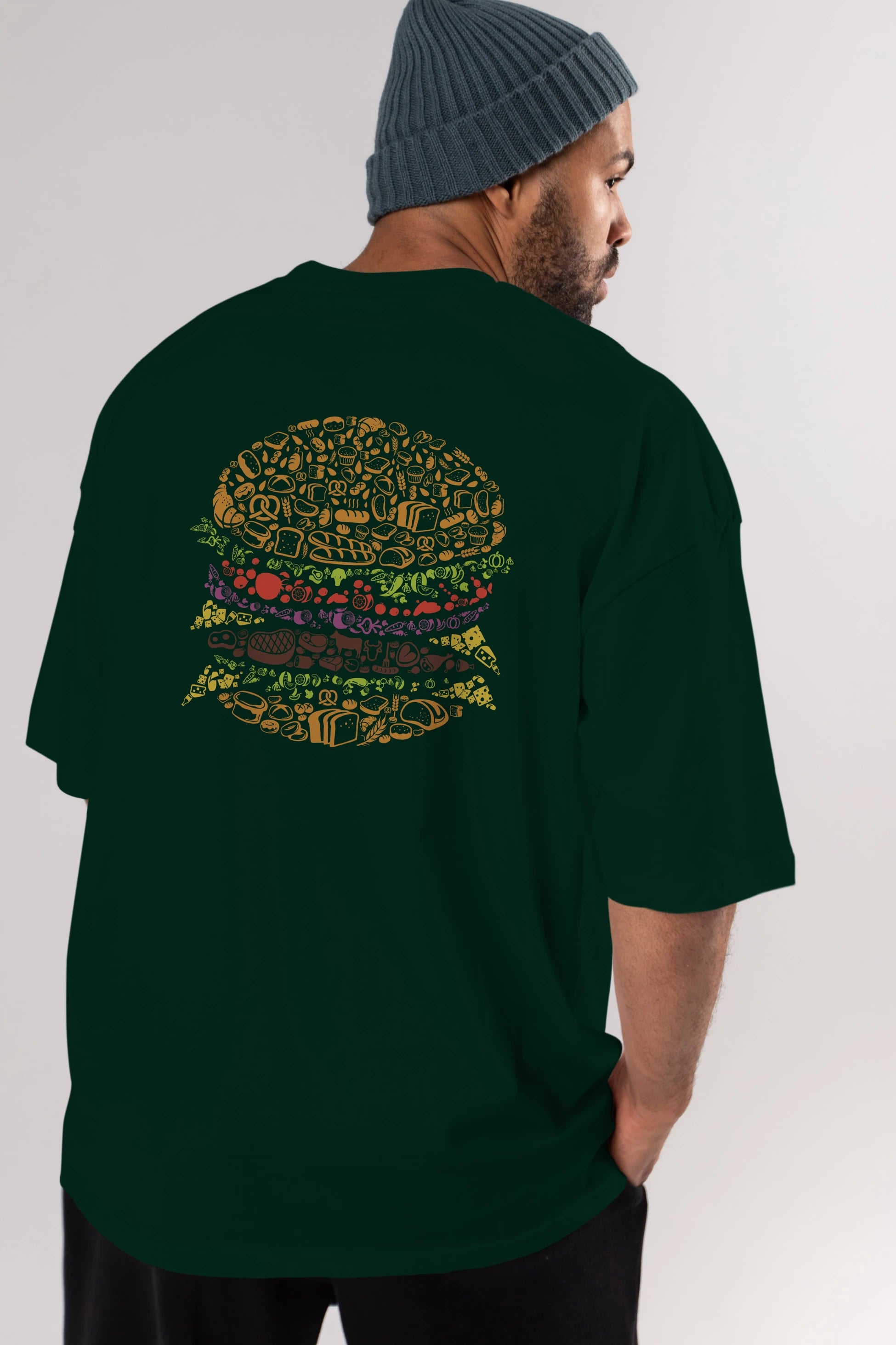Burger Arka Baskılı Oversize t-shirt %100 pamuk Erkek Kadın Unisex