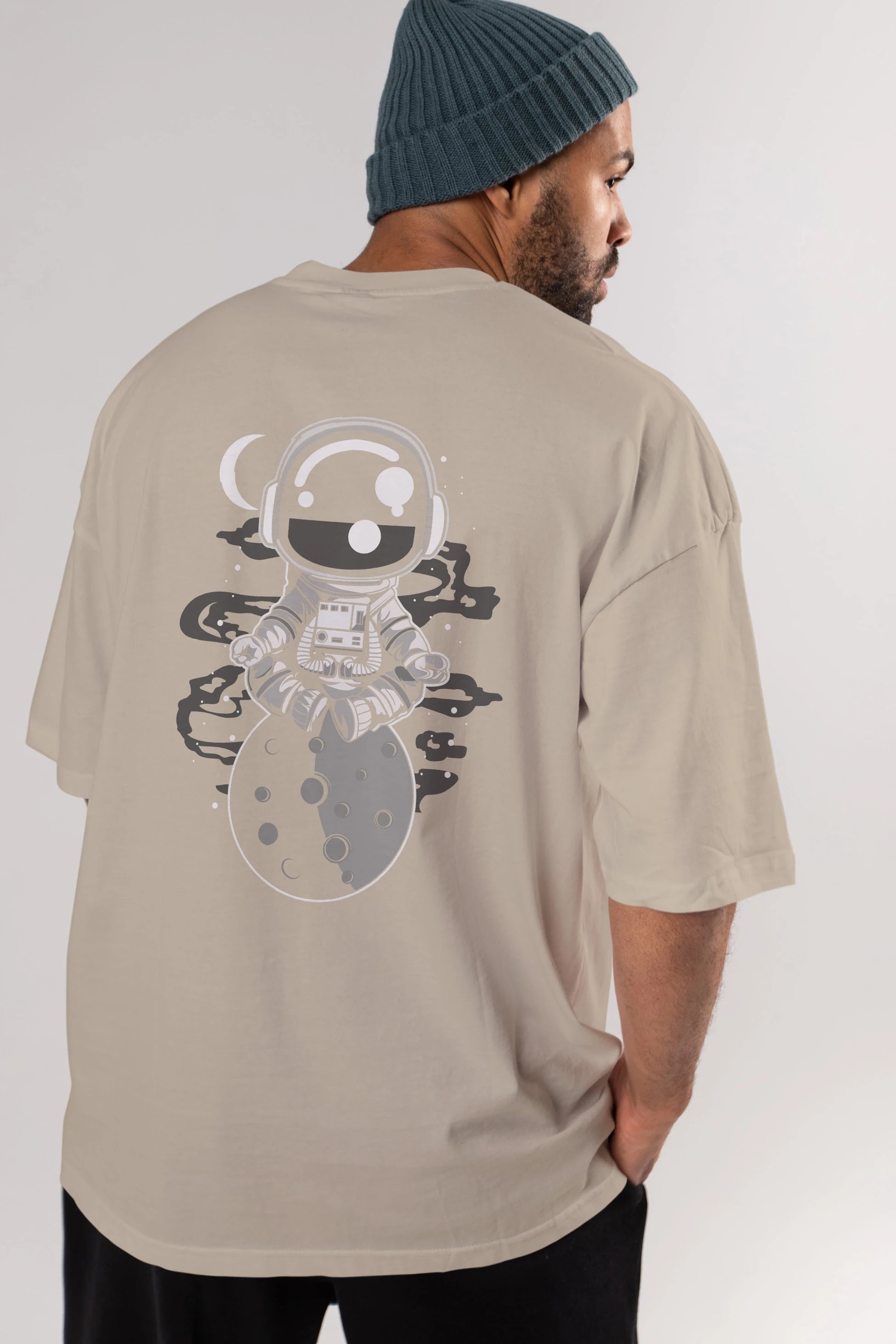 Astronaut Yoga Arka Baskılı Oversize t-shirt Erkek Kadın Unisex