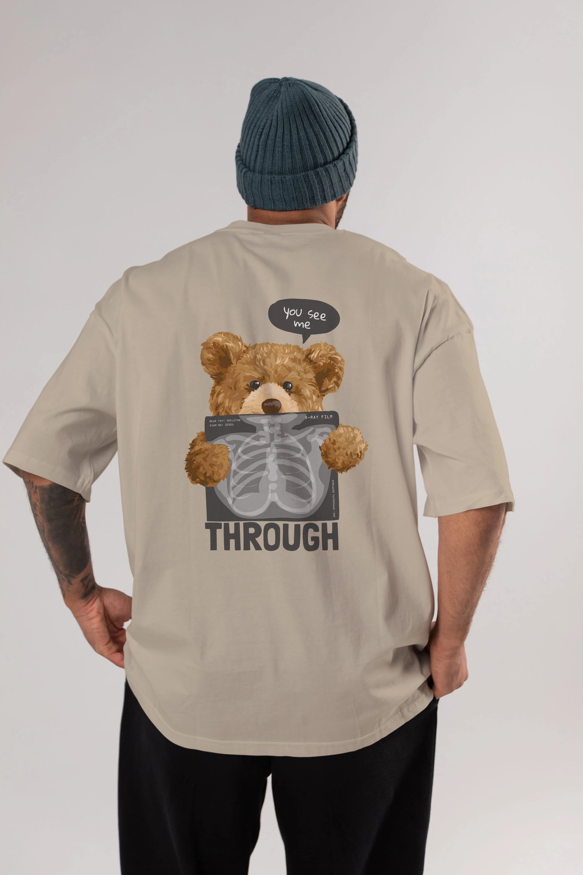 Teddy Bear Trough Arka Baskılı Oversize t-shirt Erkek Kadın Unisex %100 Pamuk