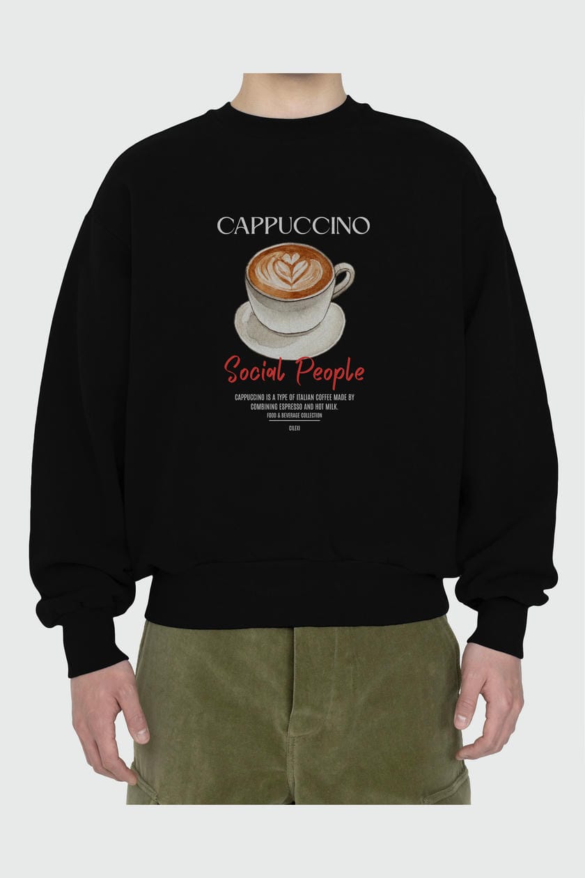 Cappuccino ön Baskılı Oversize Sweatshirt Erkek Kadın Unisex