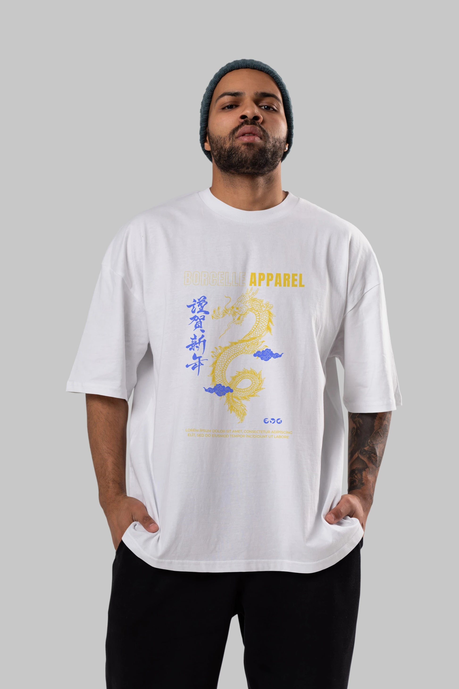 Borcelle Apparel Yazılı Ön Baskılı Oversize t-shirt Erkek Kadın Unisex