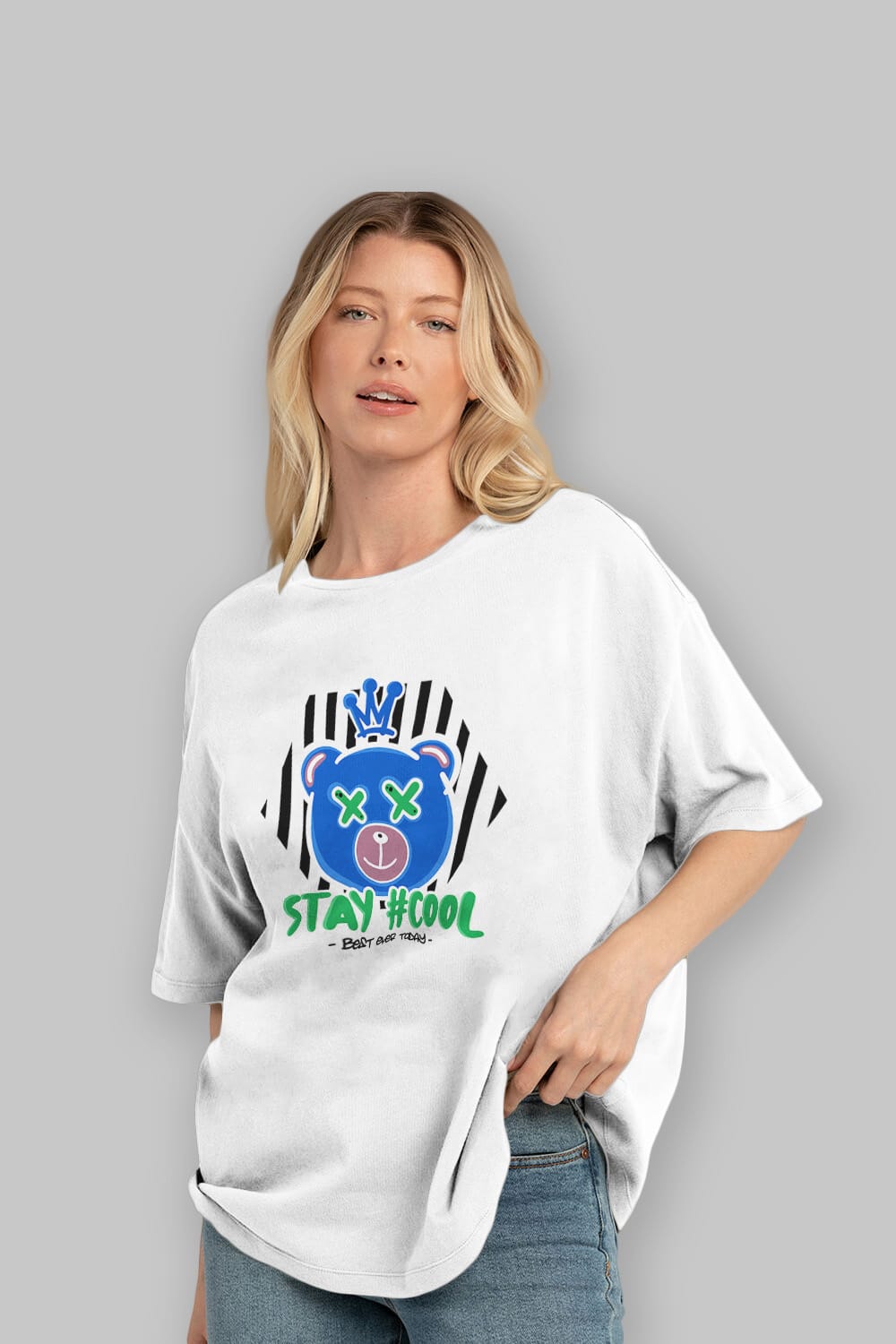 Stay Cool Bear Ön Baskılı Oversize t-shirt Erkek Kadın Unisex