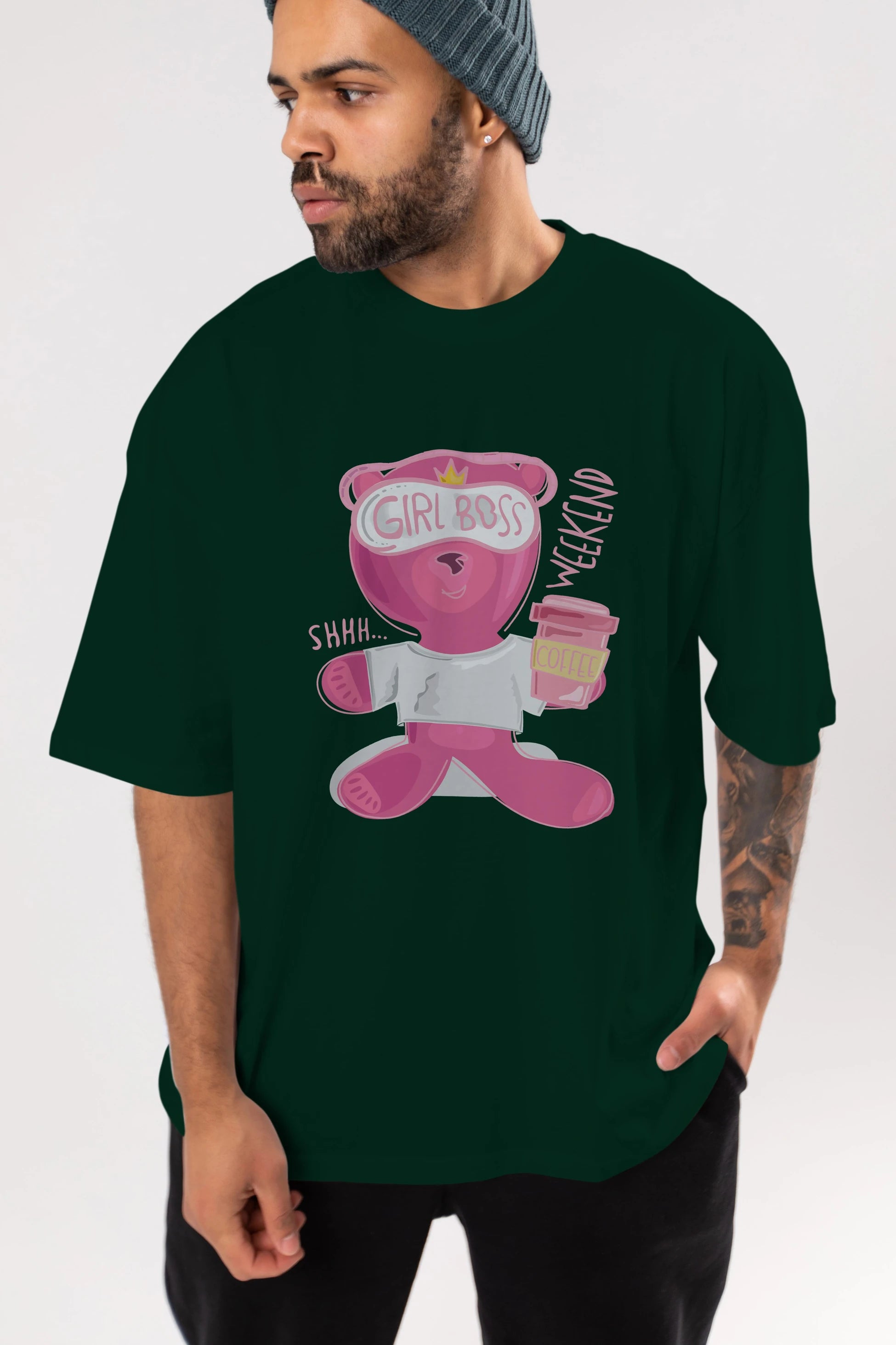 Girl Boss Bear Ön Baskılı Oversize t-shirt Erkek Kadın Unisex