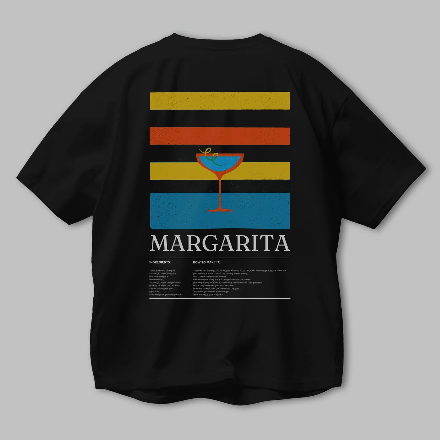 Margarita Kokteyl Serisi Arka Baskılı Oversize t-shirt Erkek Kadın %100 Pamuk Bisiklet Yaka tişort