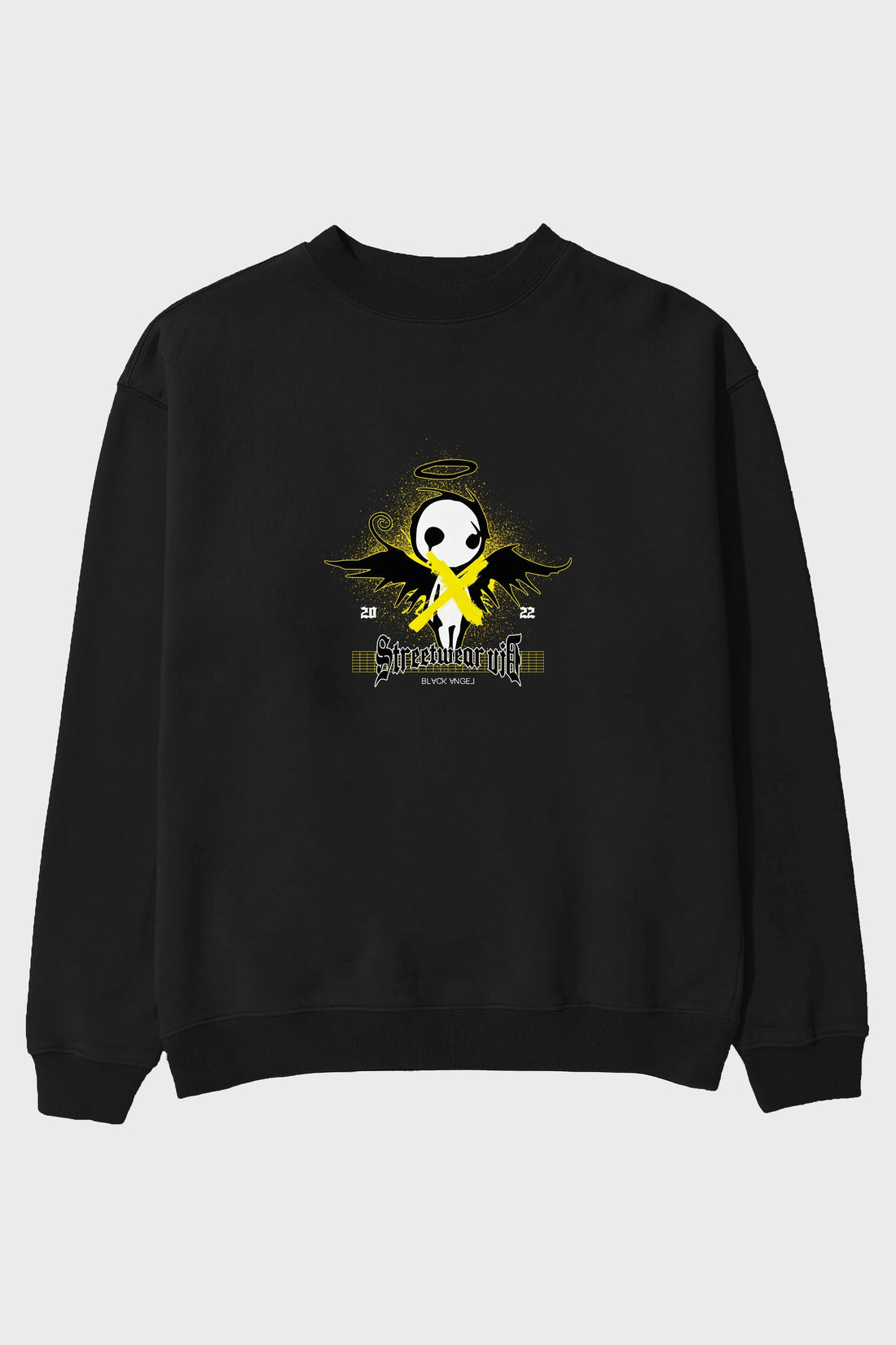 Black Angel Ön Baskılı Oversize Sweatshirt Erkek Kadın Unisex