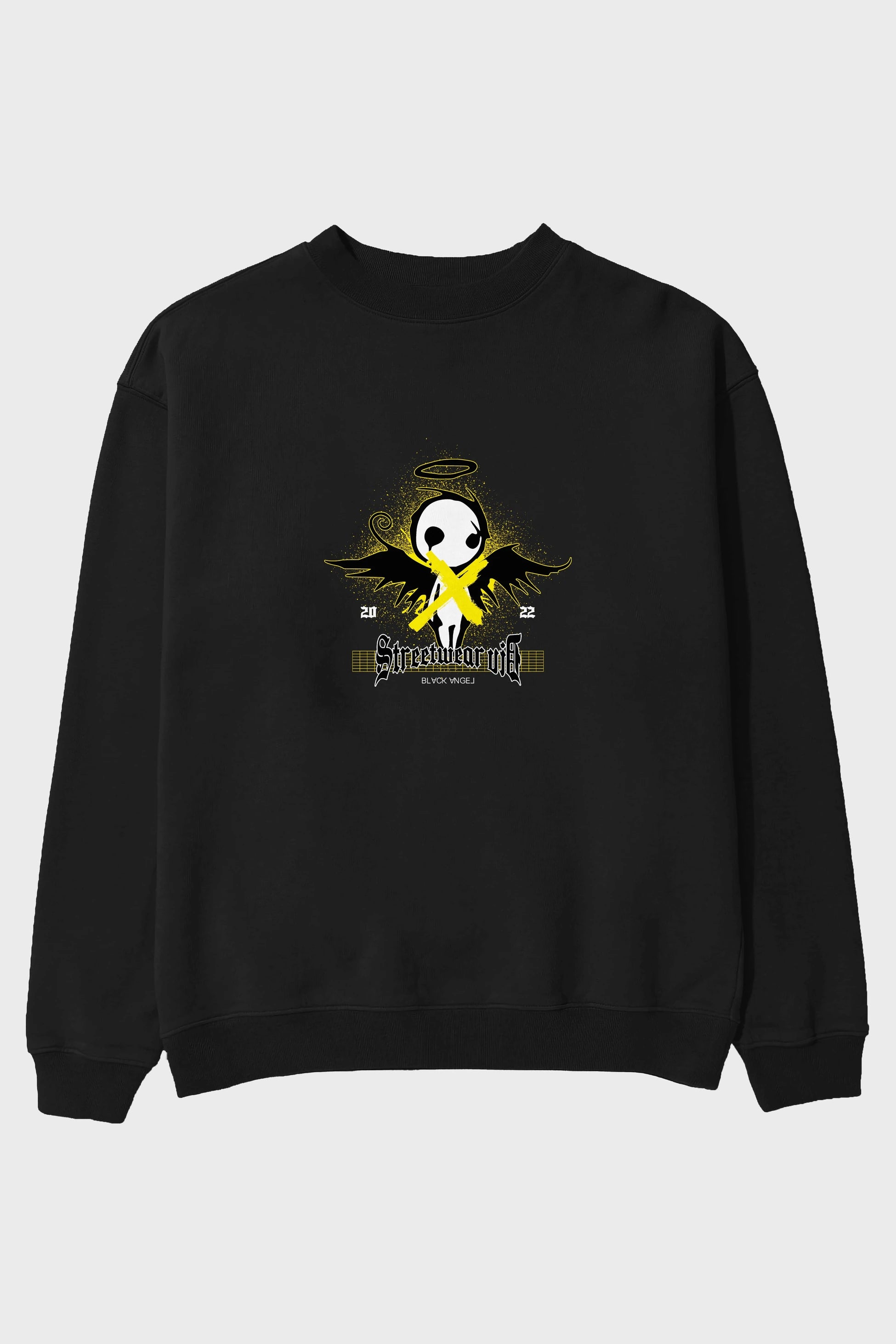Black Angel Ön Baskılı Oversize Sweatshirt Erkek Kadın Unisex