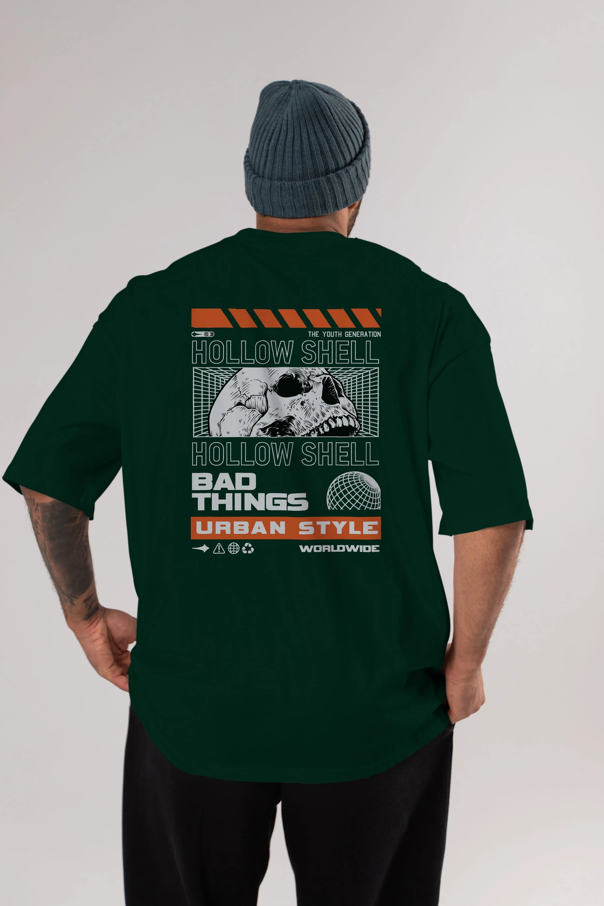 Hollow Shell Arka Baskılı Oversize t-shirt Erkek Kadın Unisex