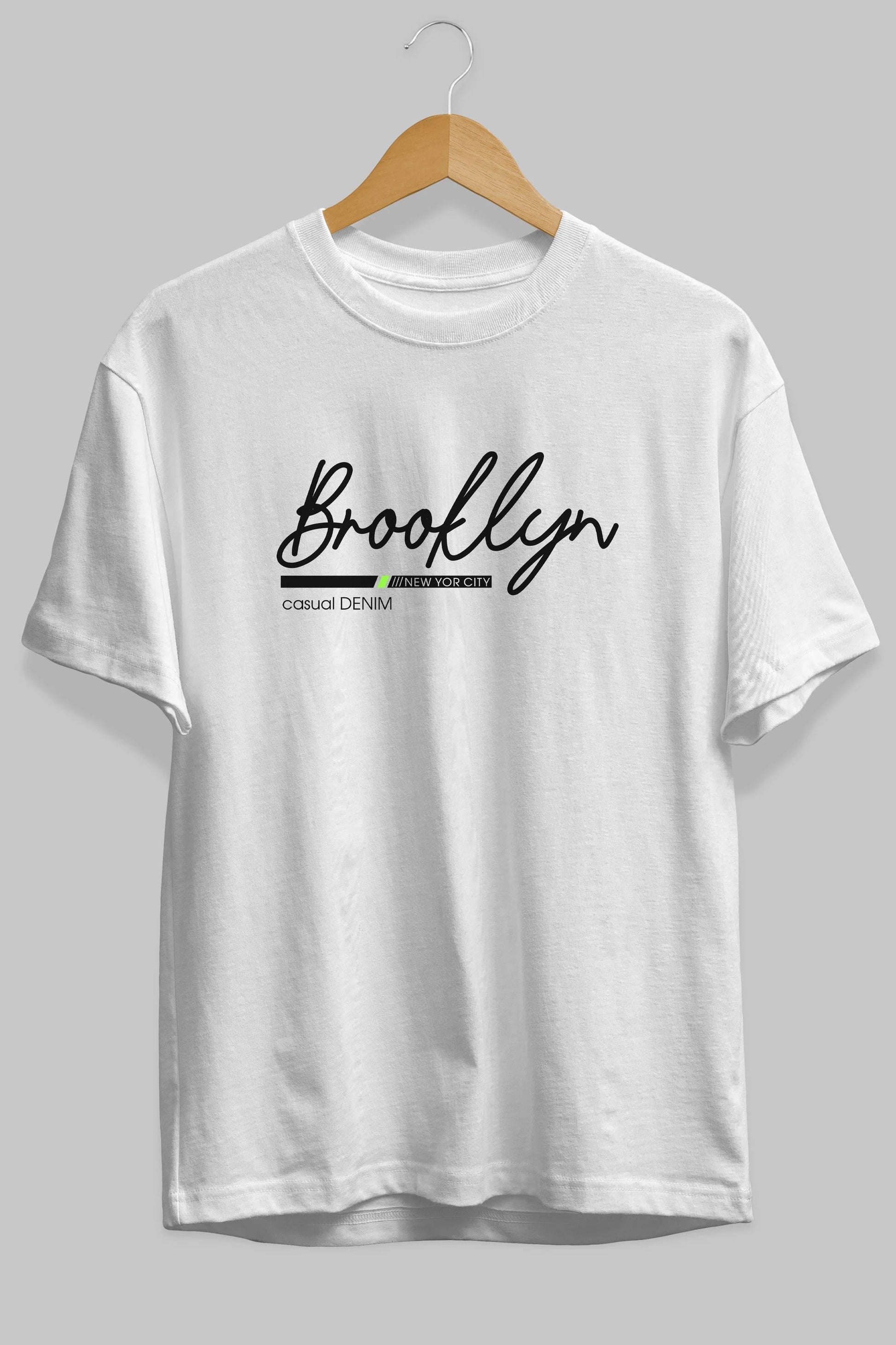 Brooklyn Denim Ön Baskılı Oversize t-shirt Erkek Kadın Unisex