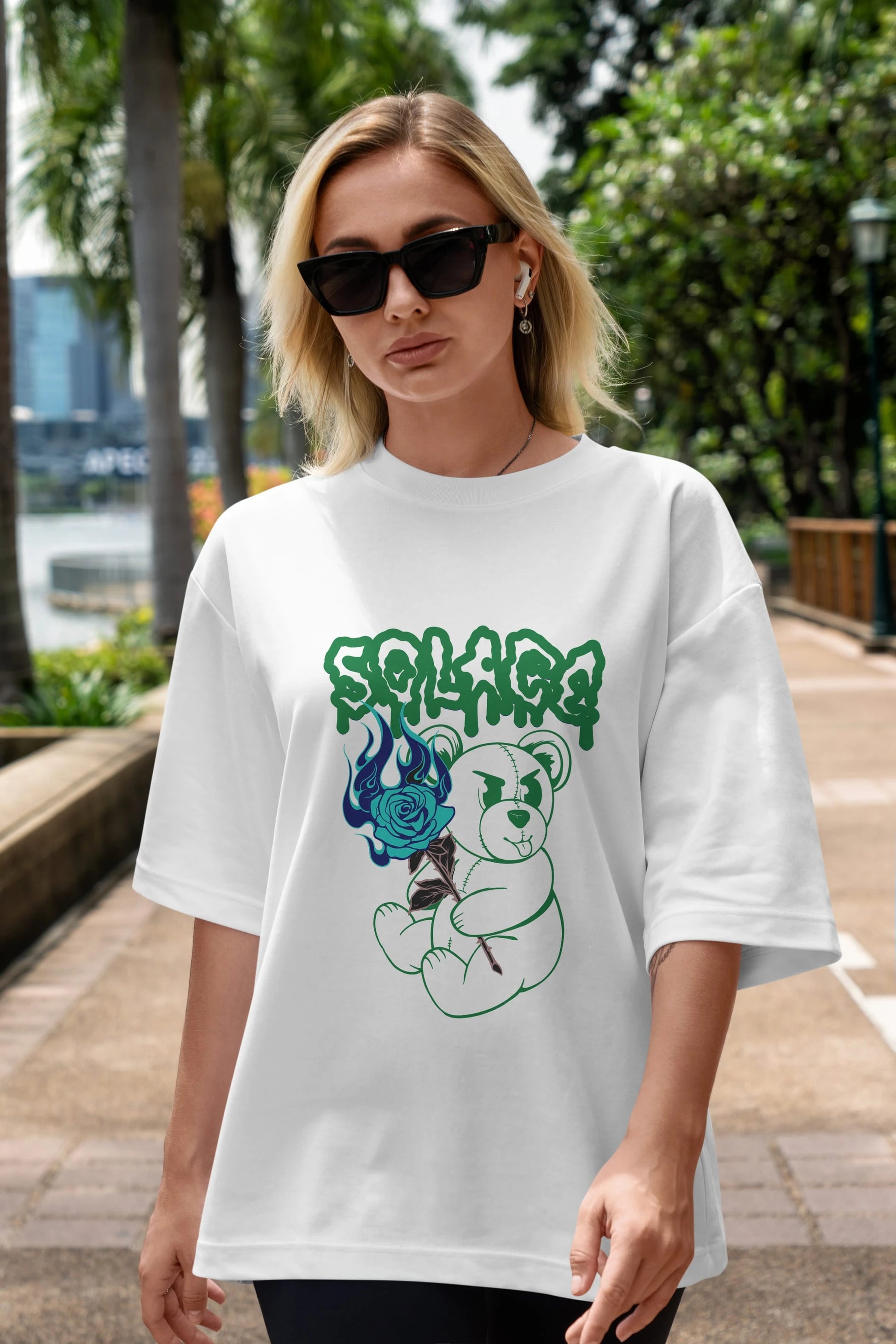 Solage Bear Ön Baskılı Oversize t-shirt Erkek Kadın Unisex