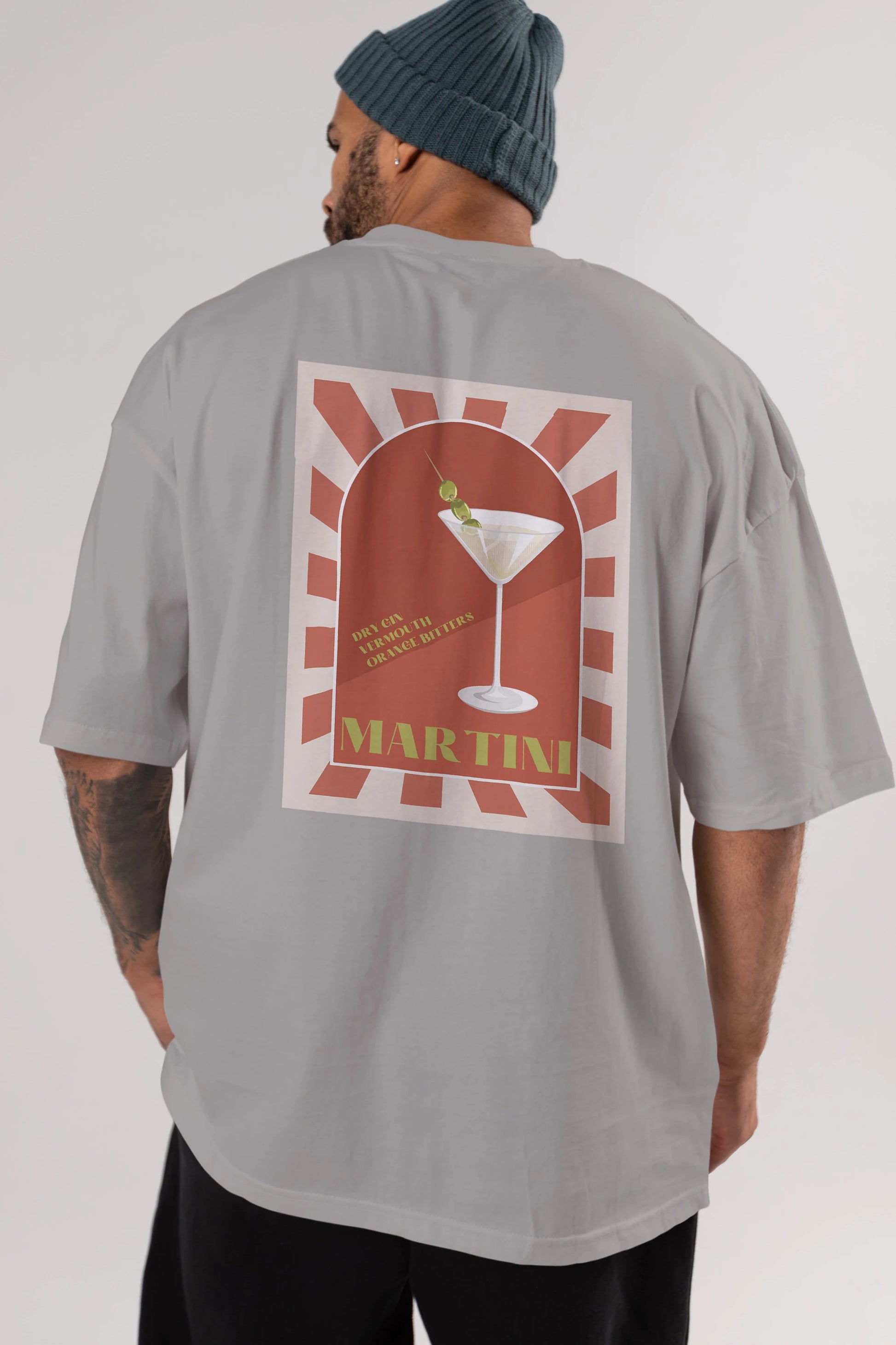 Martini 2 Arka Baskılı Oversize t-shirt Erkek Kadın Unisex %100 Pamuk Bisiklet Yaka tişort