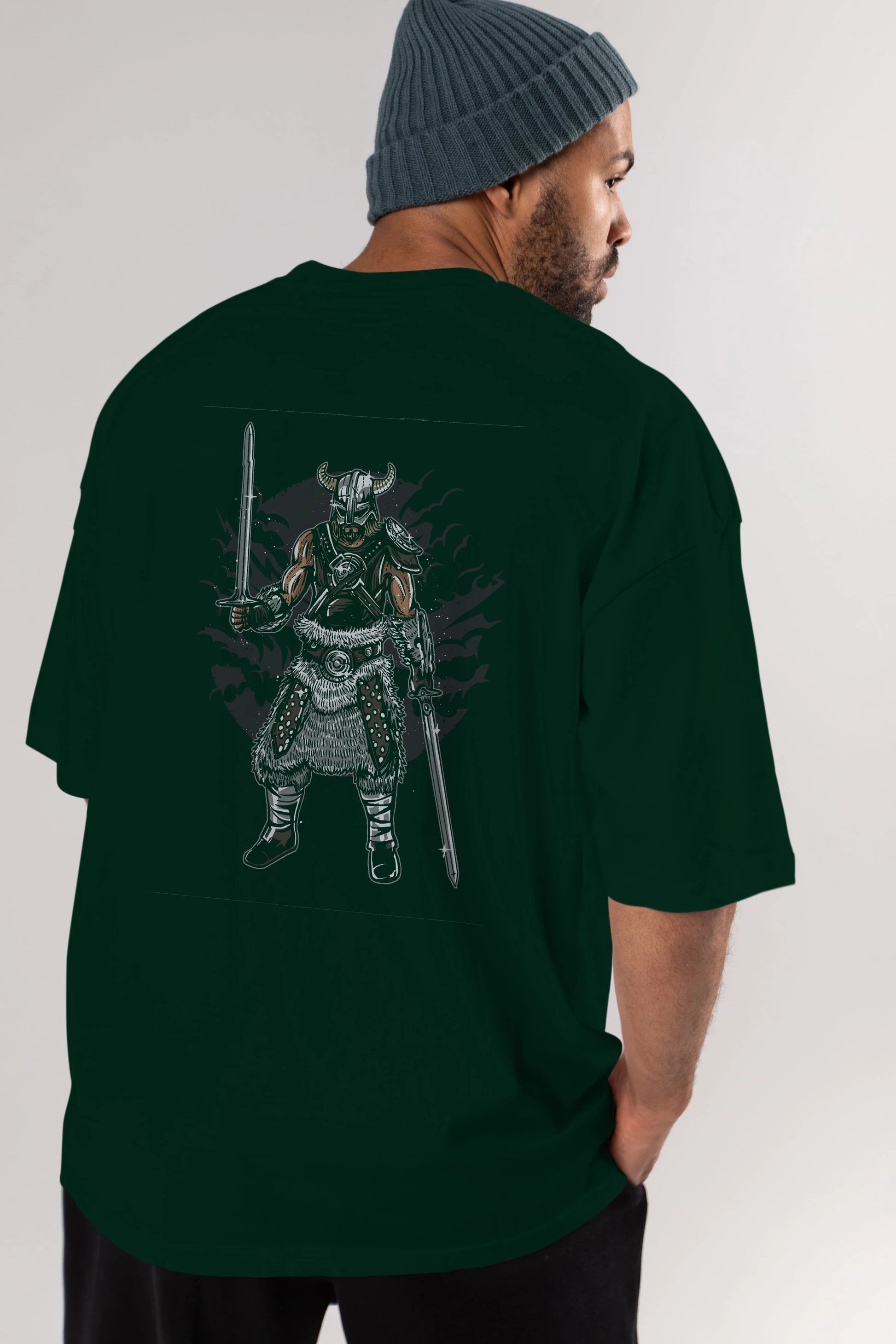 Dark Viking Arka Baskılı Oversize t-shirt Erkek Kadın Unisex %100 Pamuk