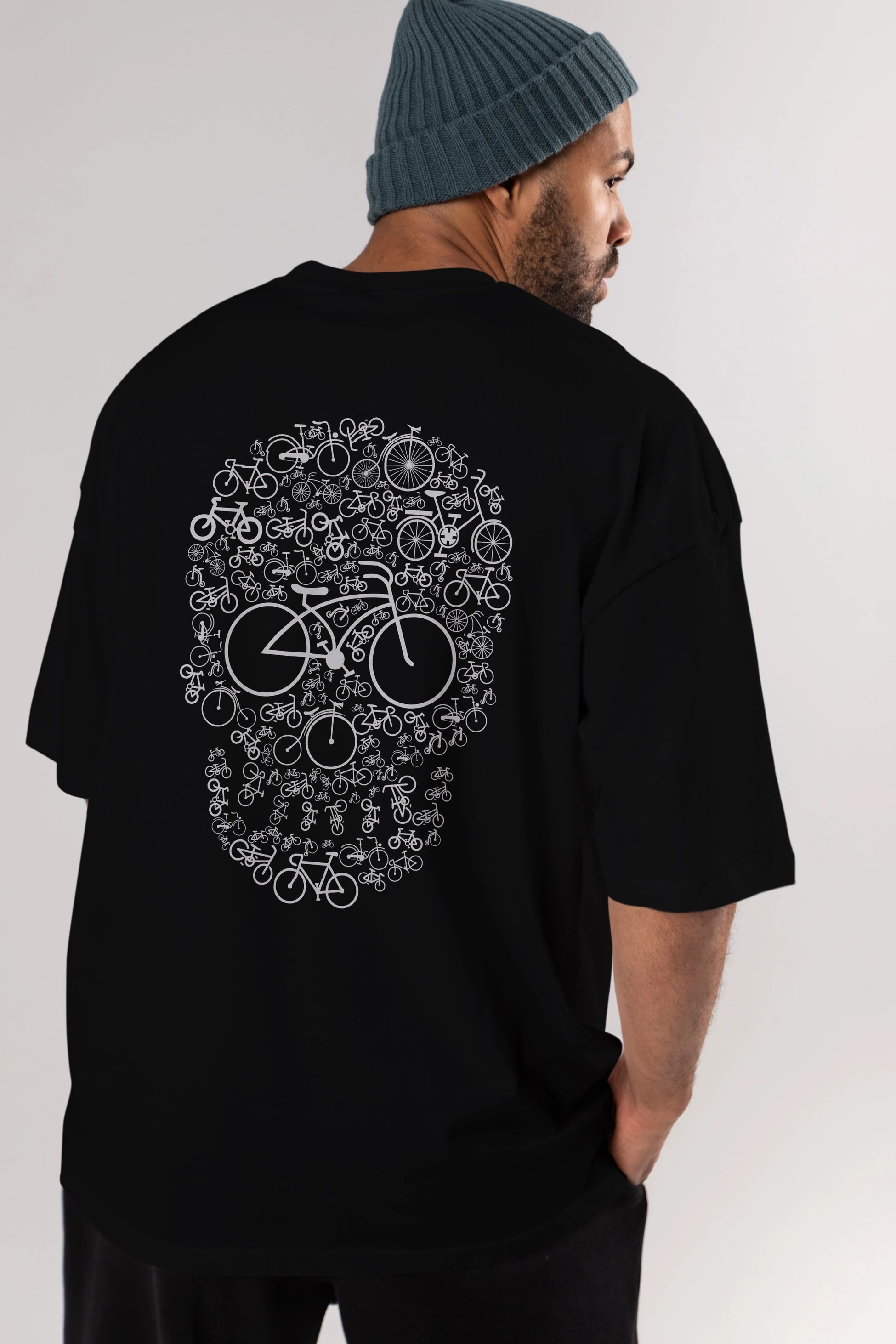Bicycle Skull Arka Baskılı Oversize t-shirt %100 pamuk Erkek Kadın Unisex