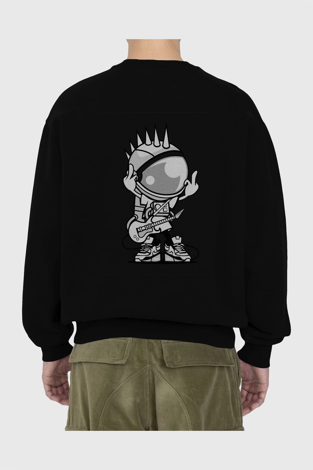 Astronaut Punk Rock Arka Baskılı Oversize Sweatshirt Erkek Kadın Unisex