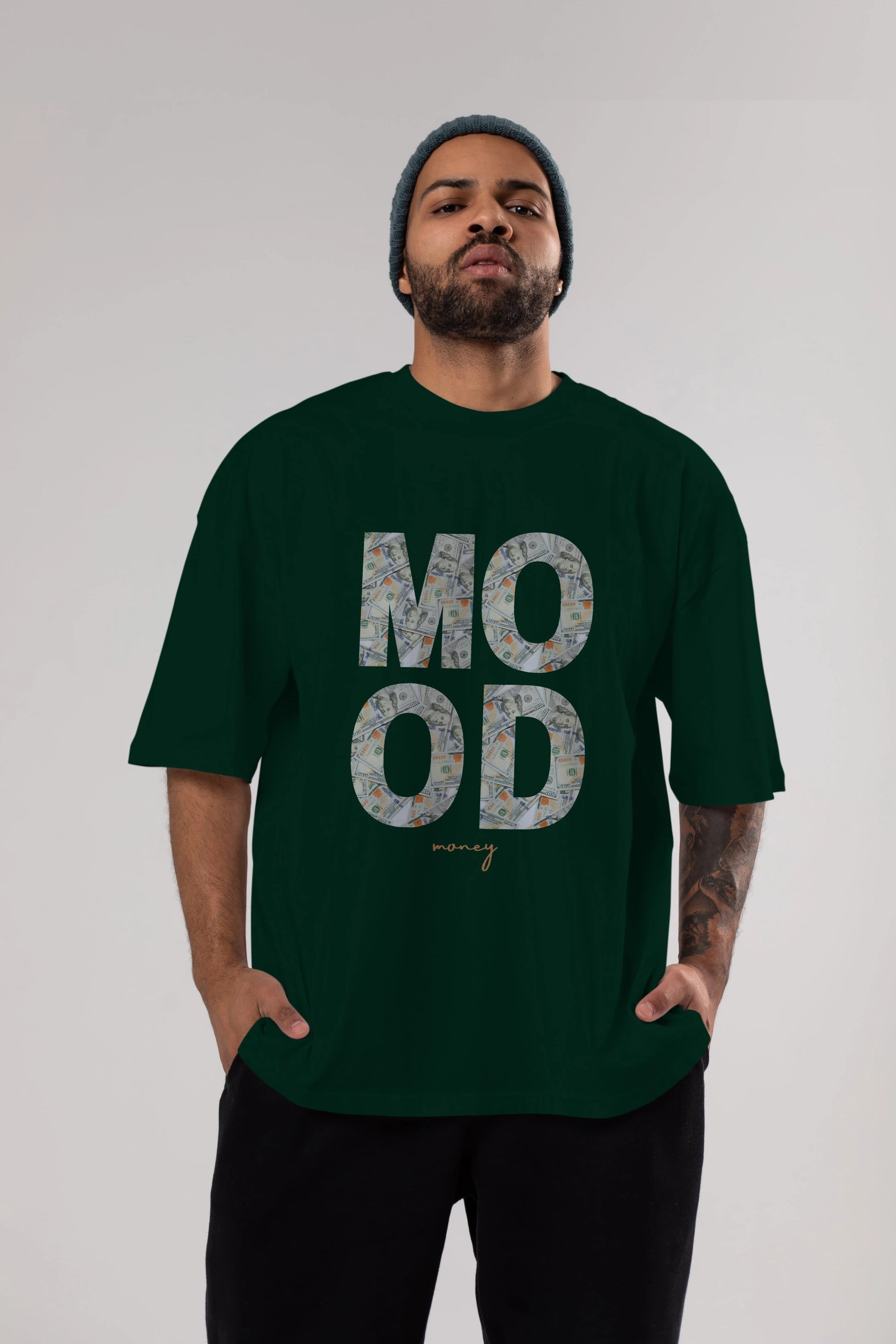 Mood Money Yazılı Ön Baskılı Oversize t-shirt Erkek Kadın Unisex