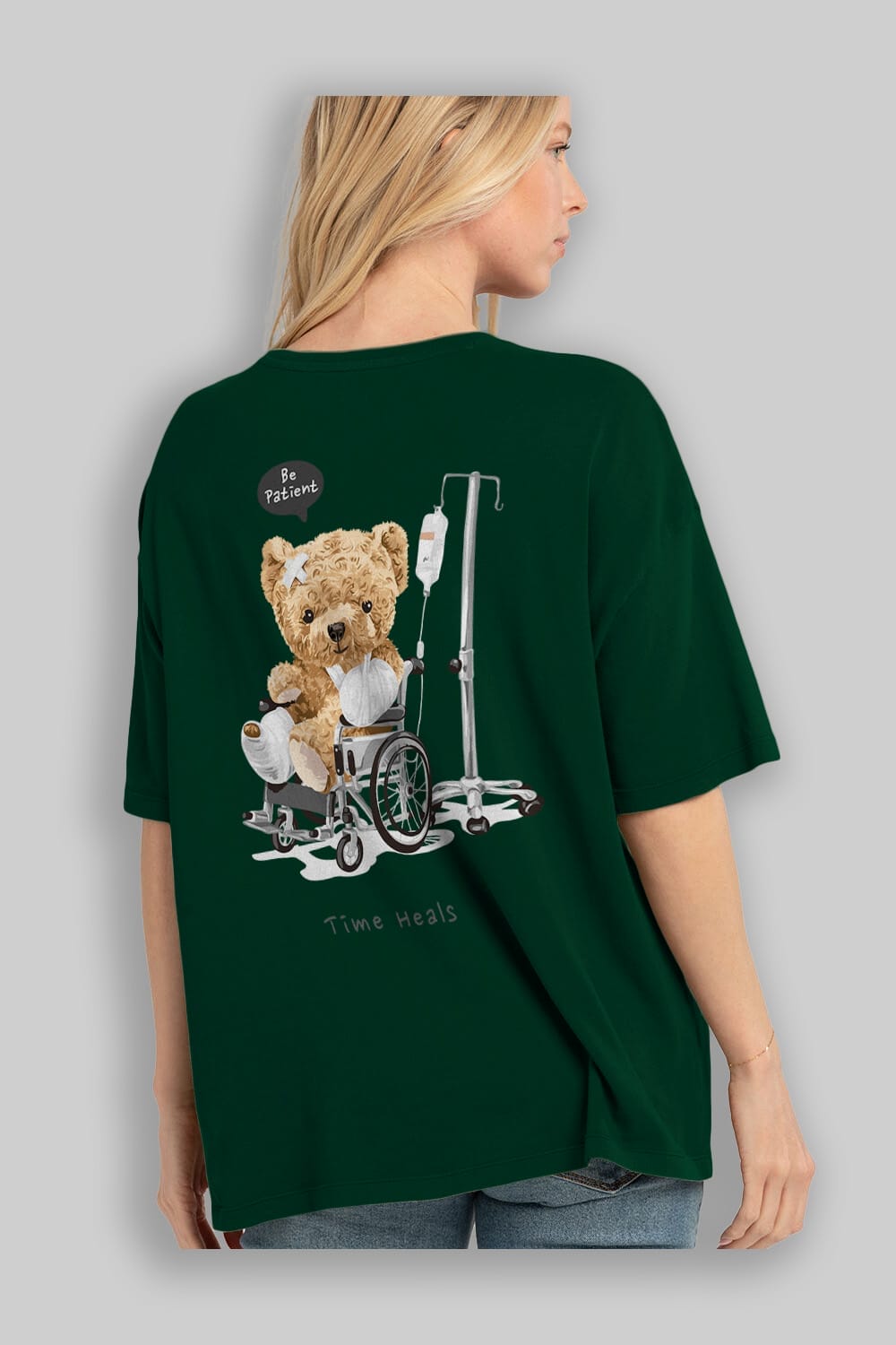 Teddy Bear Time Heals Arka Baskılı Oversize t-shirt Erkek Kadın Unisex %100 Pamuk