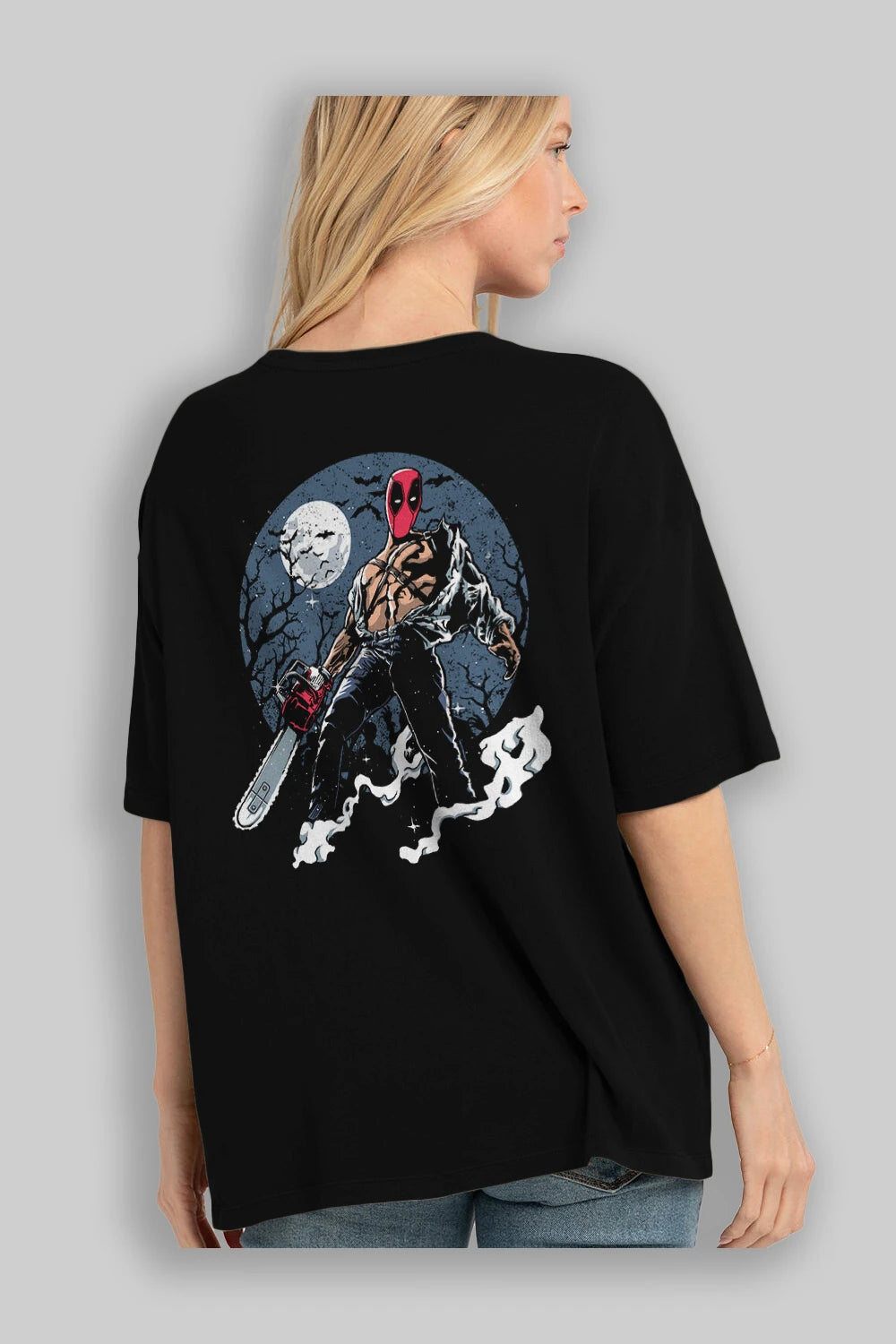 Evil Deadpool Arka Baskılı Oversize t-shirt Erkek Kadın Unisex %100 Pamuk