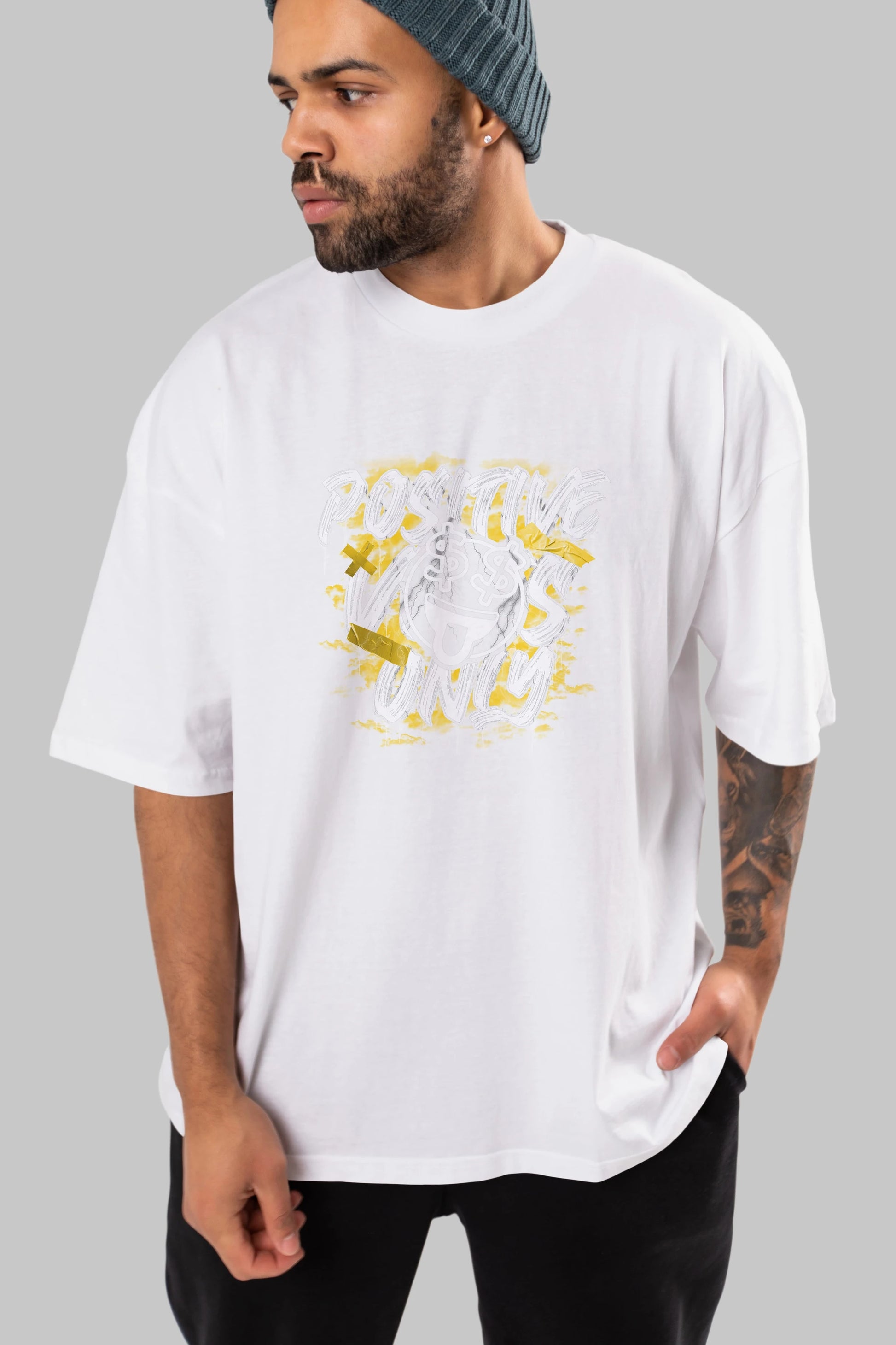 Positive Only Ön Baskılı Oversize t-shirt Erkek Kadın Unisex