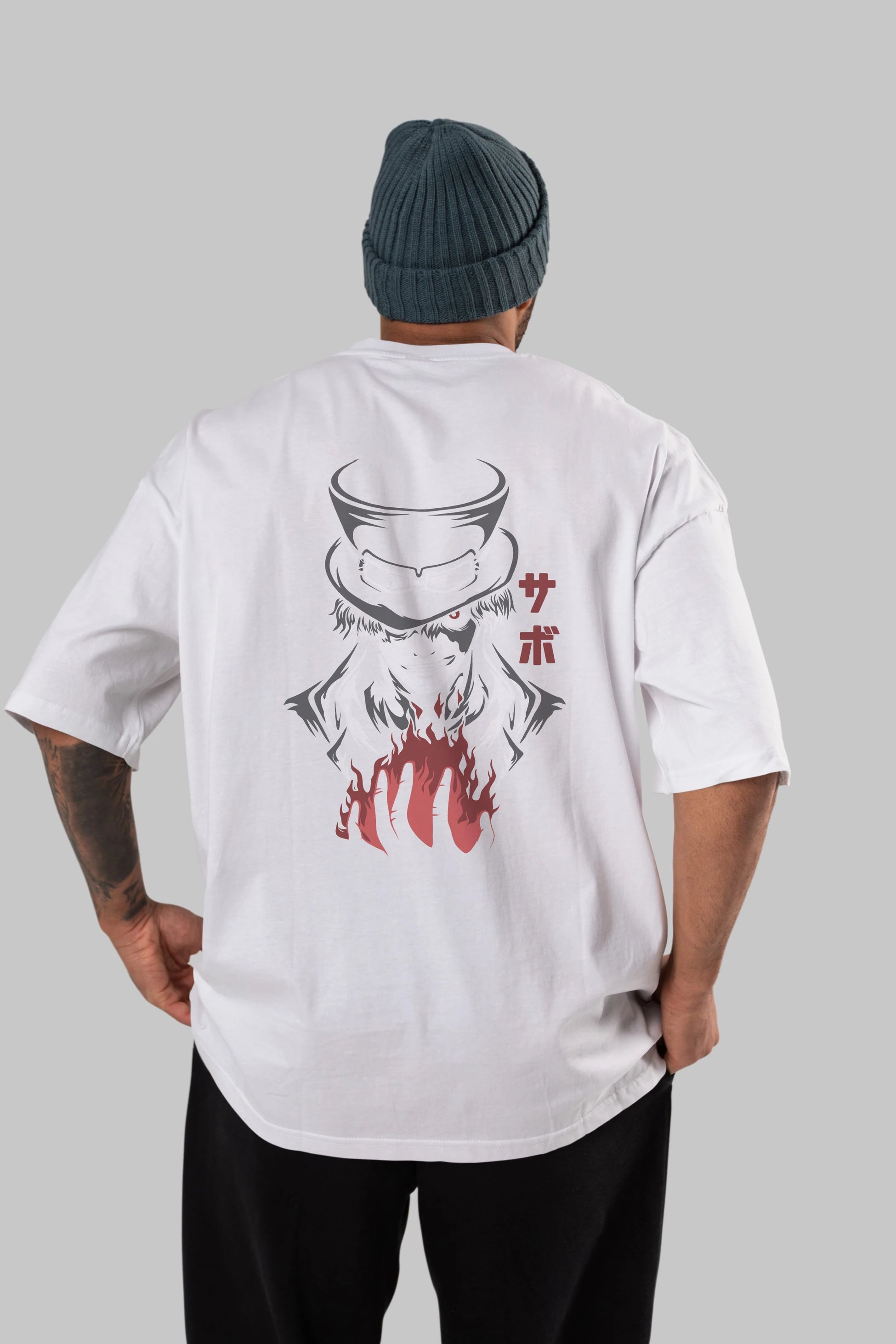SaboOnePiece Anime Arka Baskılı Oversize t-shirt Erkek Kadın Unisex
