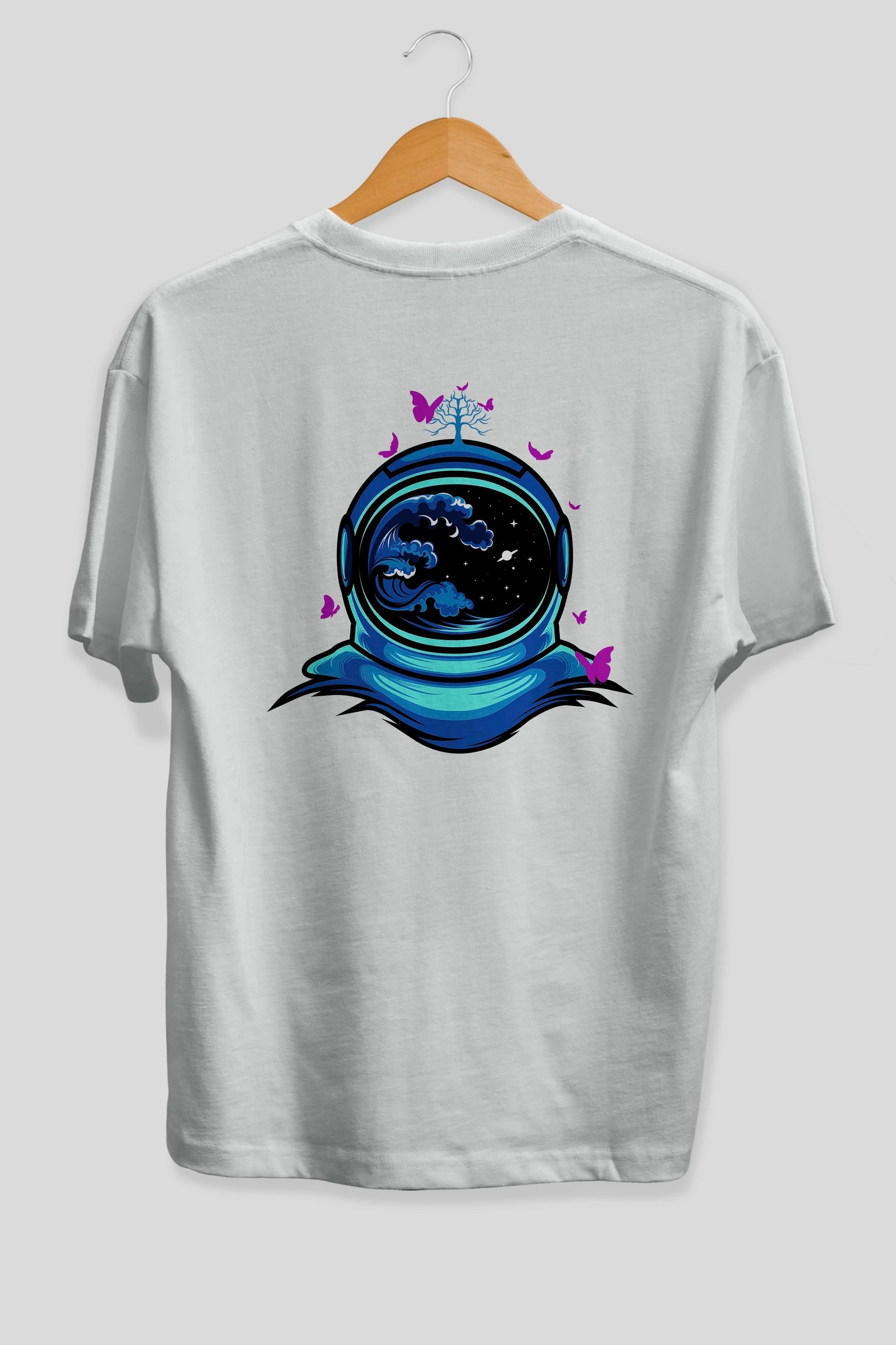 Astronaut and Butterfly Arka Baskılı Oversize t-shirt Erkek Kadın Unisex