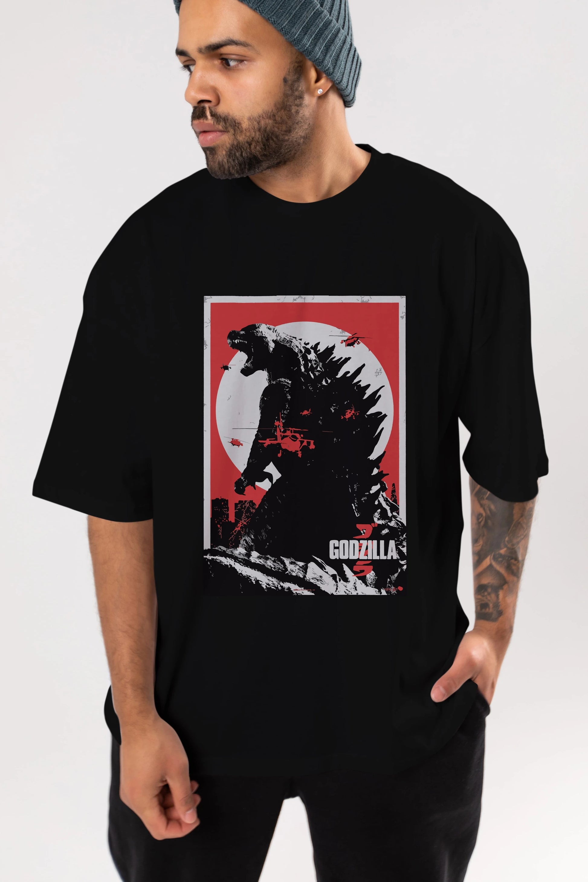Godzilla (2) Ön Baskılı Oversize t-shirt Erkek Kadın Unisex %100 Pamuk Bisiklet Yaka tişort