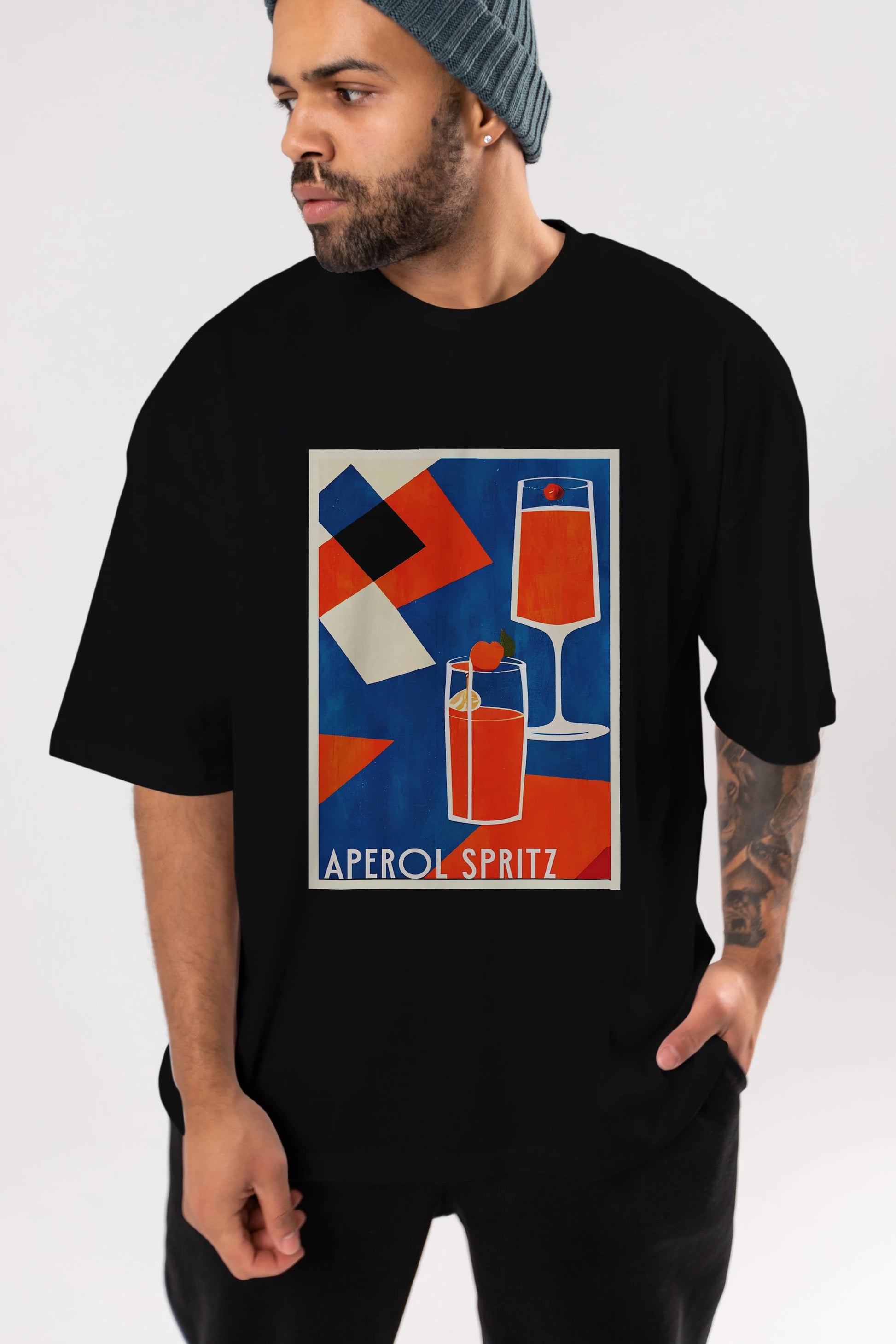 Aperol Spritz 4 Ön Baskılı Oversize t-shirt Erkek Kadın Unisex %100 Pamuk Bisiklet Yaka tişort