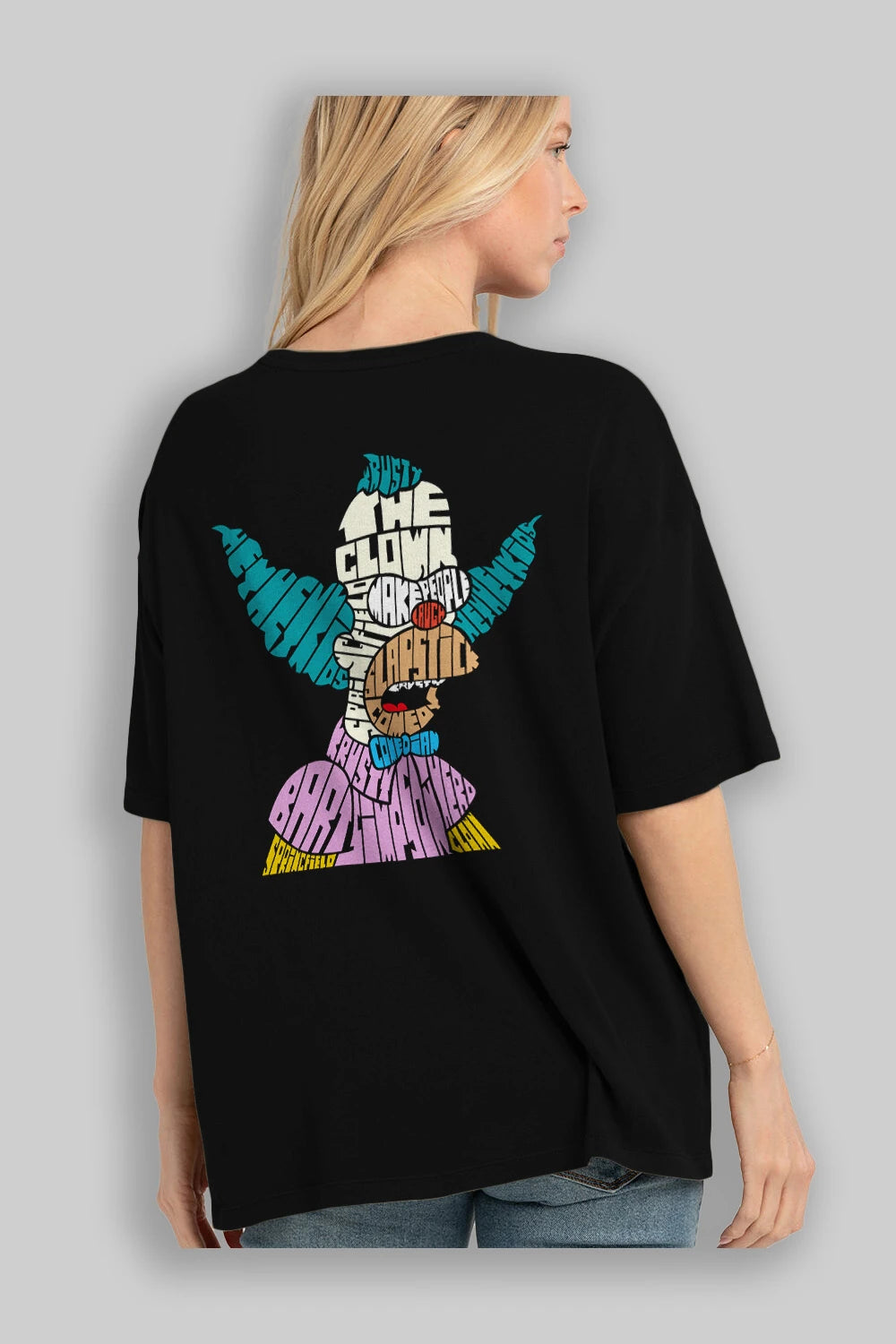 Krusty Clown Arka Baskılı Oversize t-shirt %100 pamuk Erkek Kadın Unisex