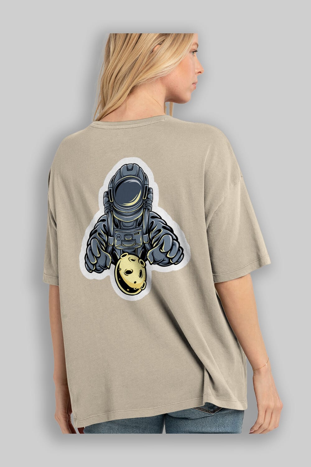 Astromoon sticker Arka Baskılı Oversize t-shirt Erkek Kadın Unisex