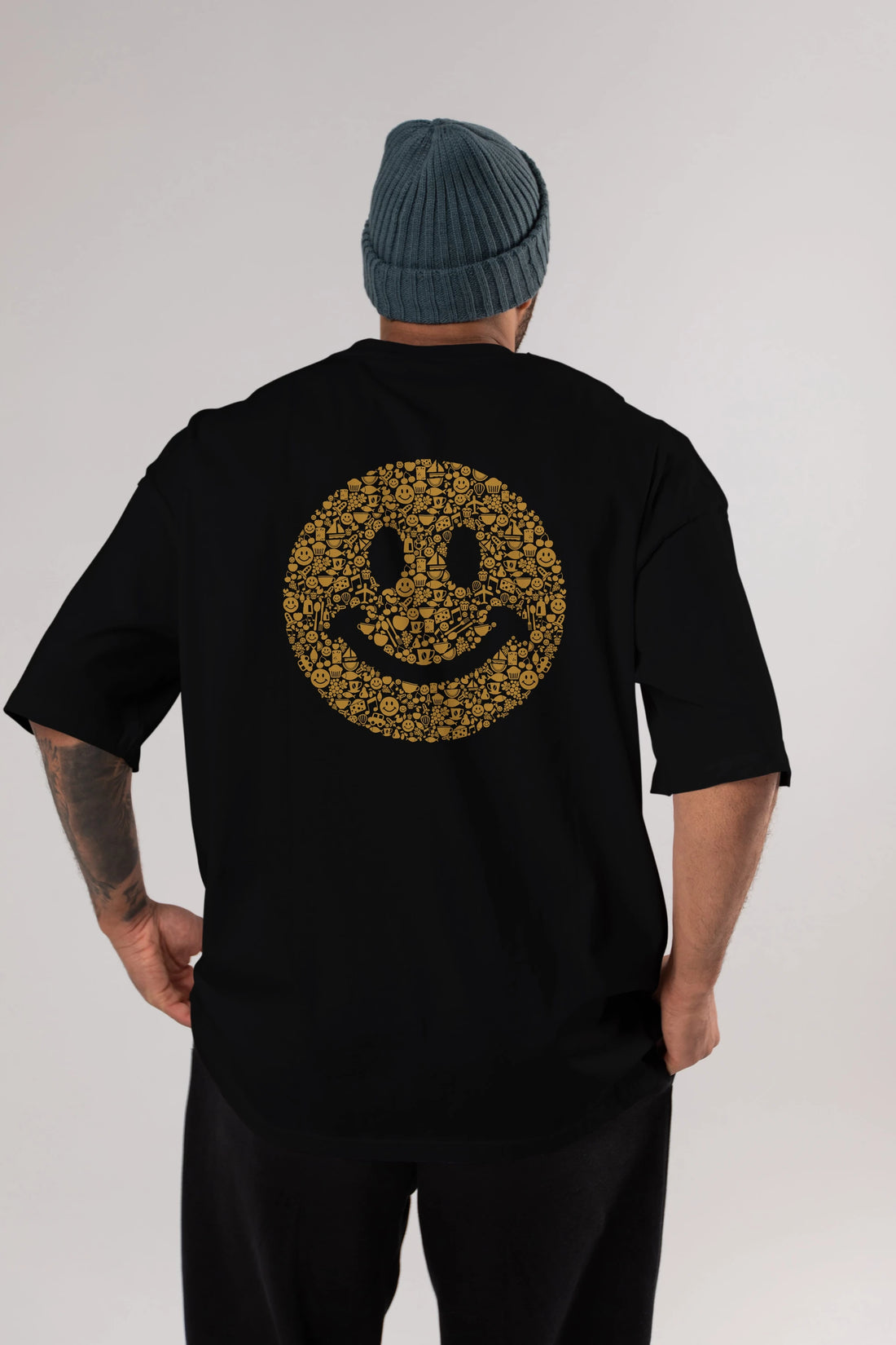 Smiley Arka Baskılı Oversize t-shirt %100 pamuk Erkek Kadın Unisex