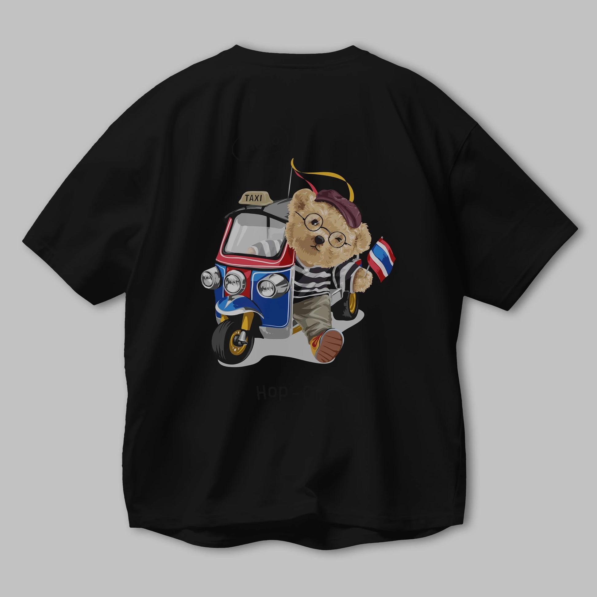 Teddy Bear Hop-On Arka Baskılı Oversize t-shirt Erkek Kadın Unisex %100 Pamuk