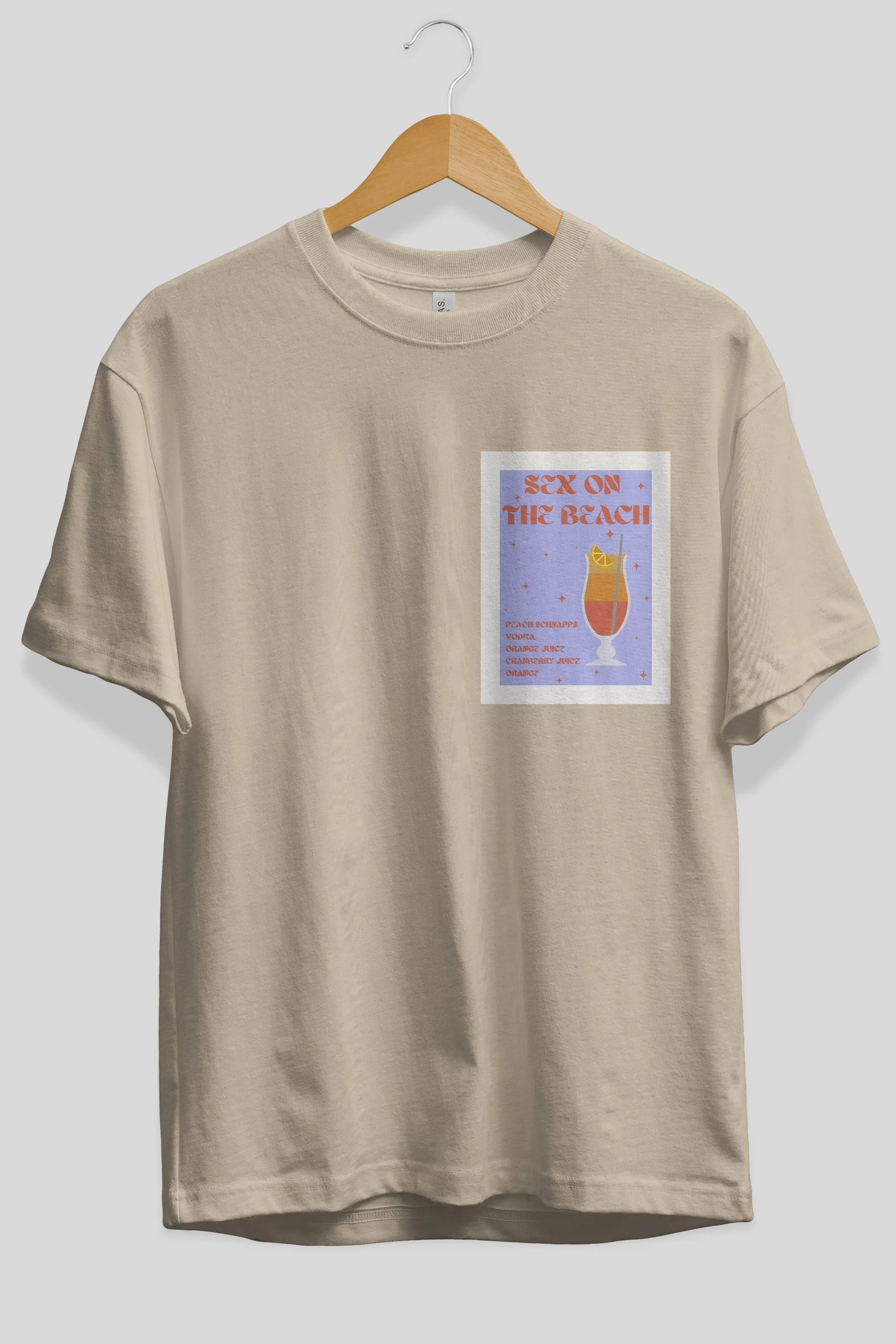 Sex On The Beach Ön Sol Baskılı Oversize t-shirt Erkek Kadın Unisex %100 Pamuk Bisiklet Yaka tişort