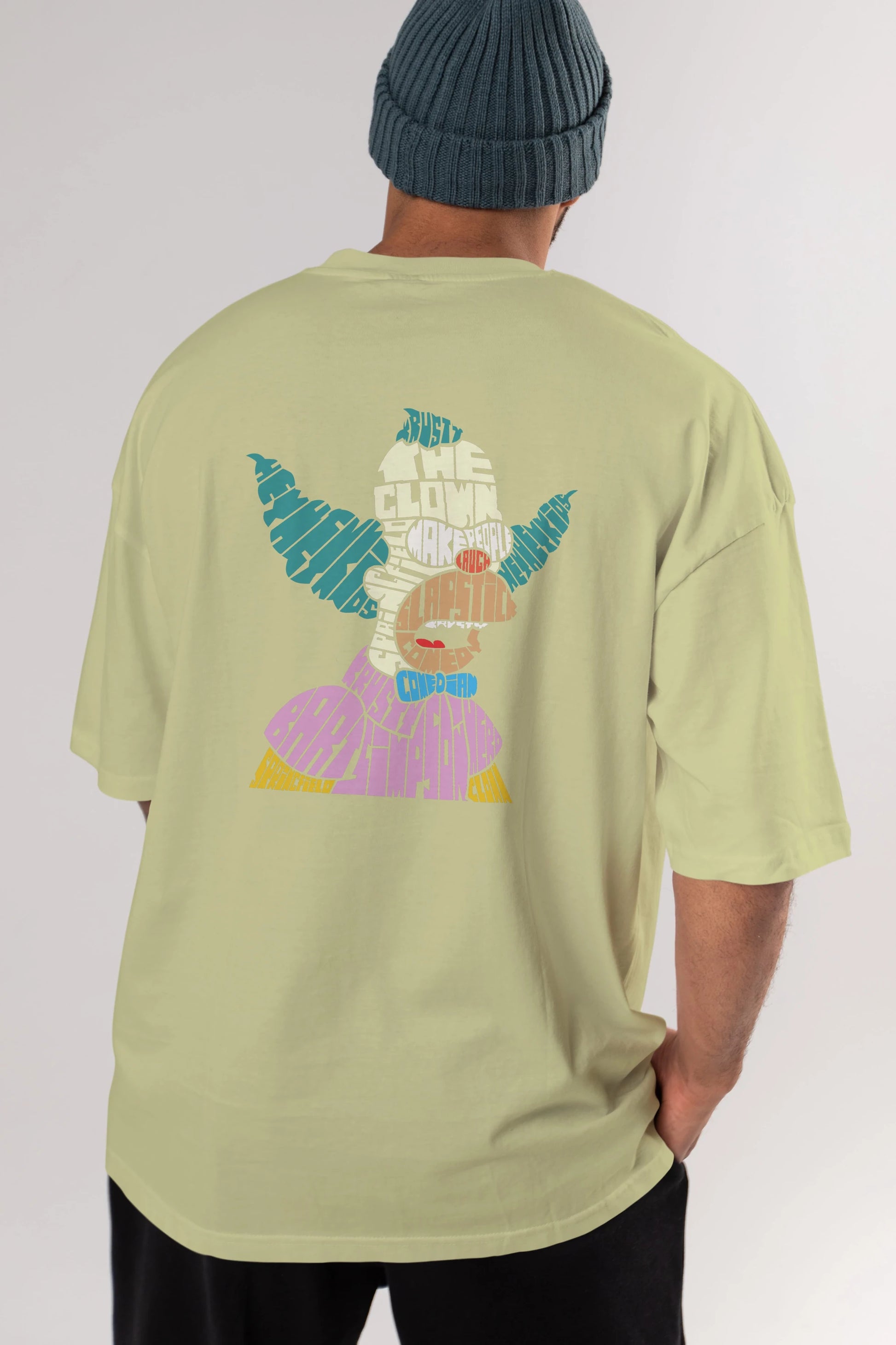 Krusty Clown Arka Baskılı Oversize t-shirt %100 pamuk Erkek Kadın Unisex