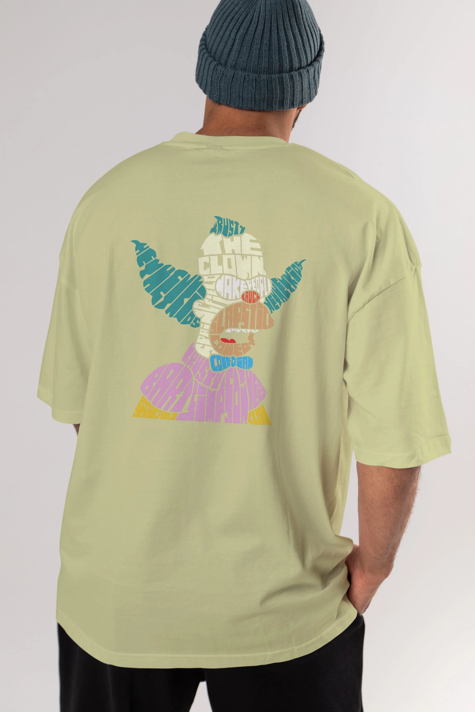 Krusty Clown Arka Baskılı Oversize t-shirt %100 pamuk Erkek Kadın Unisex