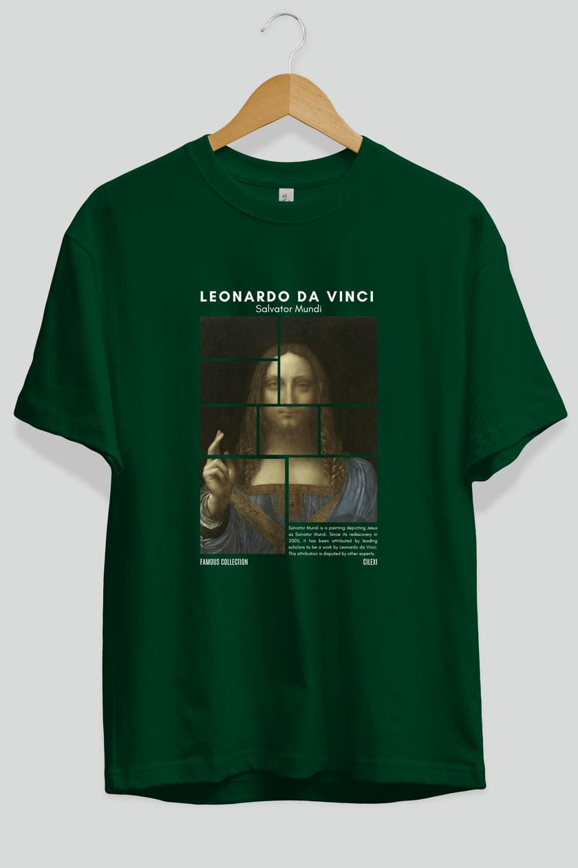 Salvador Mundi ön Baskılı Oversize t-shirt Erkek Kadın Bisiklet Yaka Pamuk tişort