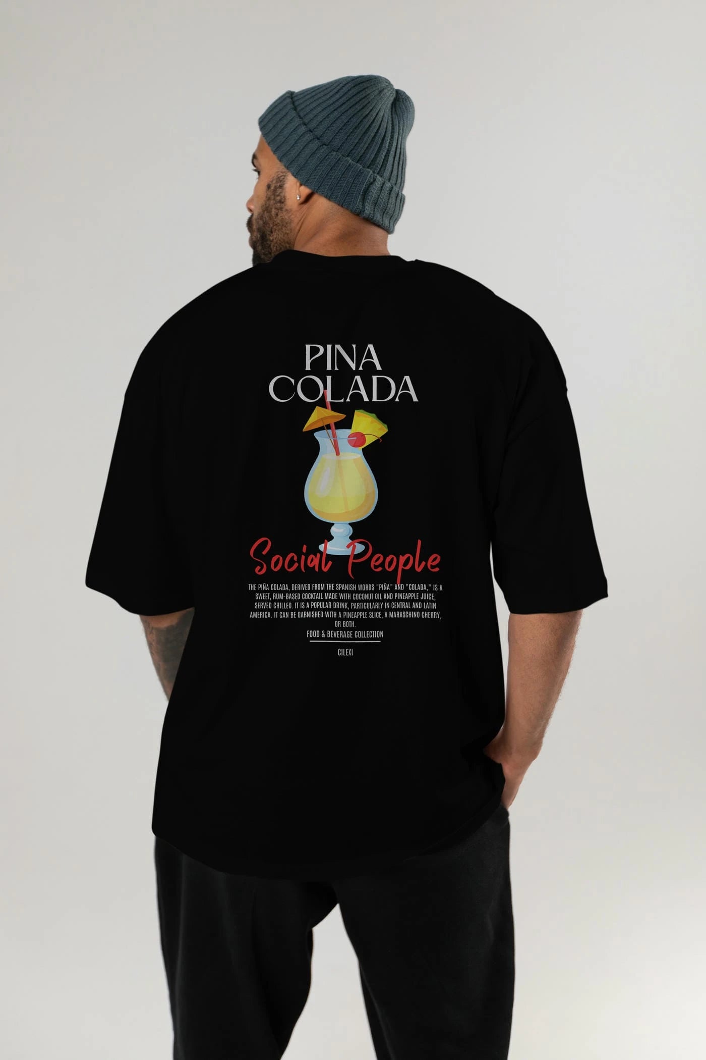 Pına Colada Kokteyl Serisi Baskılı Oversize t-shirt Erkek Kadın Unisex %100 Pamuk Bisiklet Yaka tişort