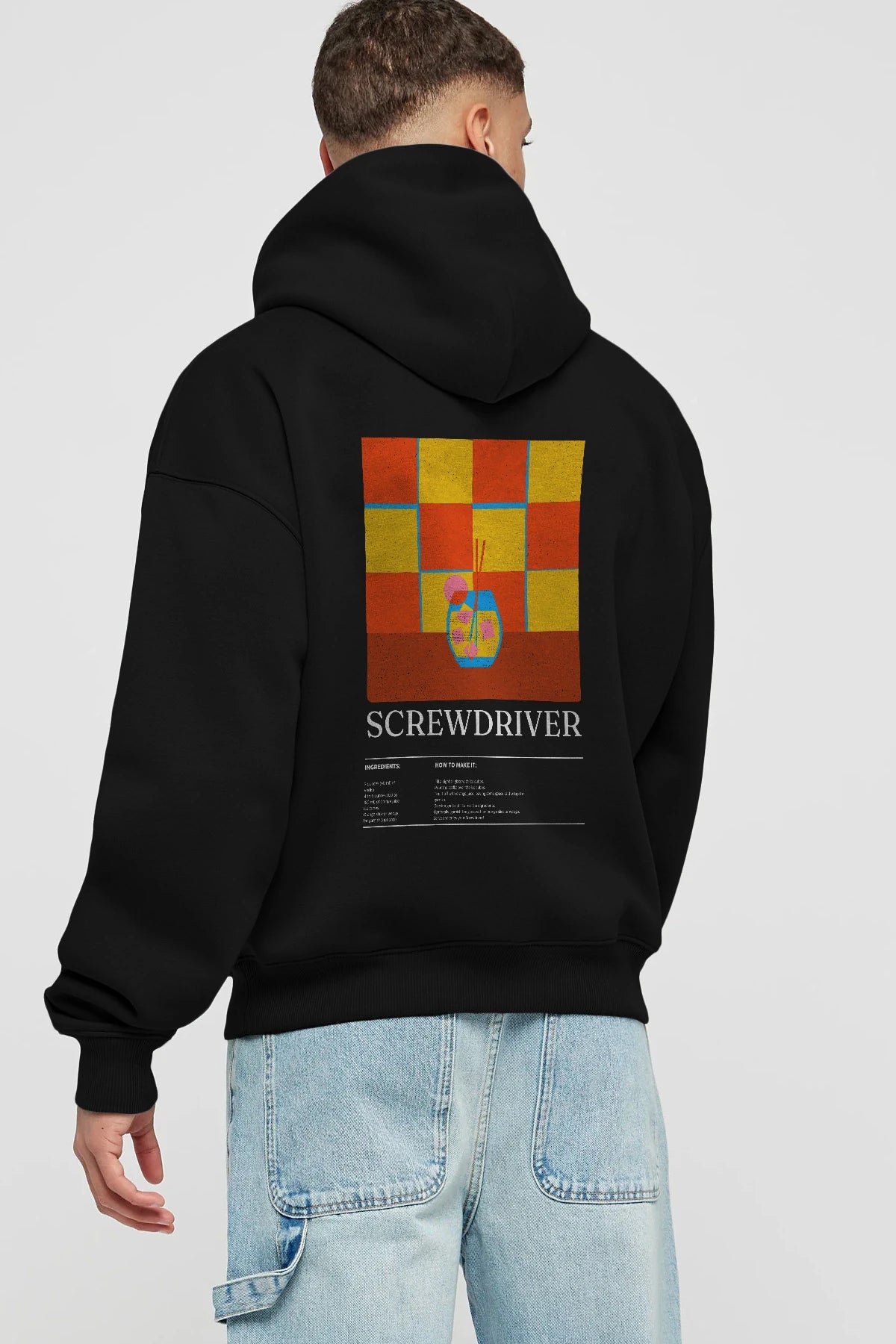 Screwdriver Kokteyl Arka Baskılı Hoodie Oversize Kapüşonlu Sweatshirt Erkek Kadın