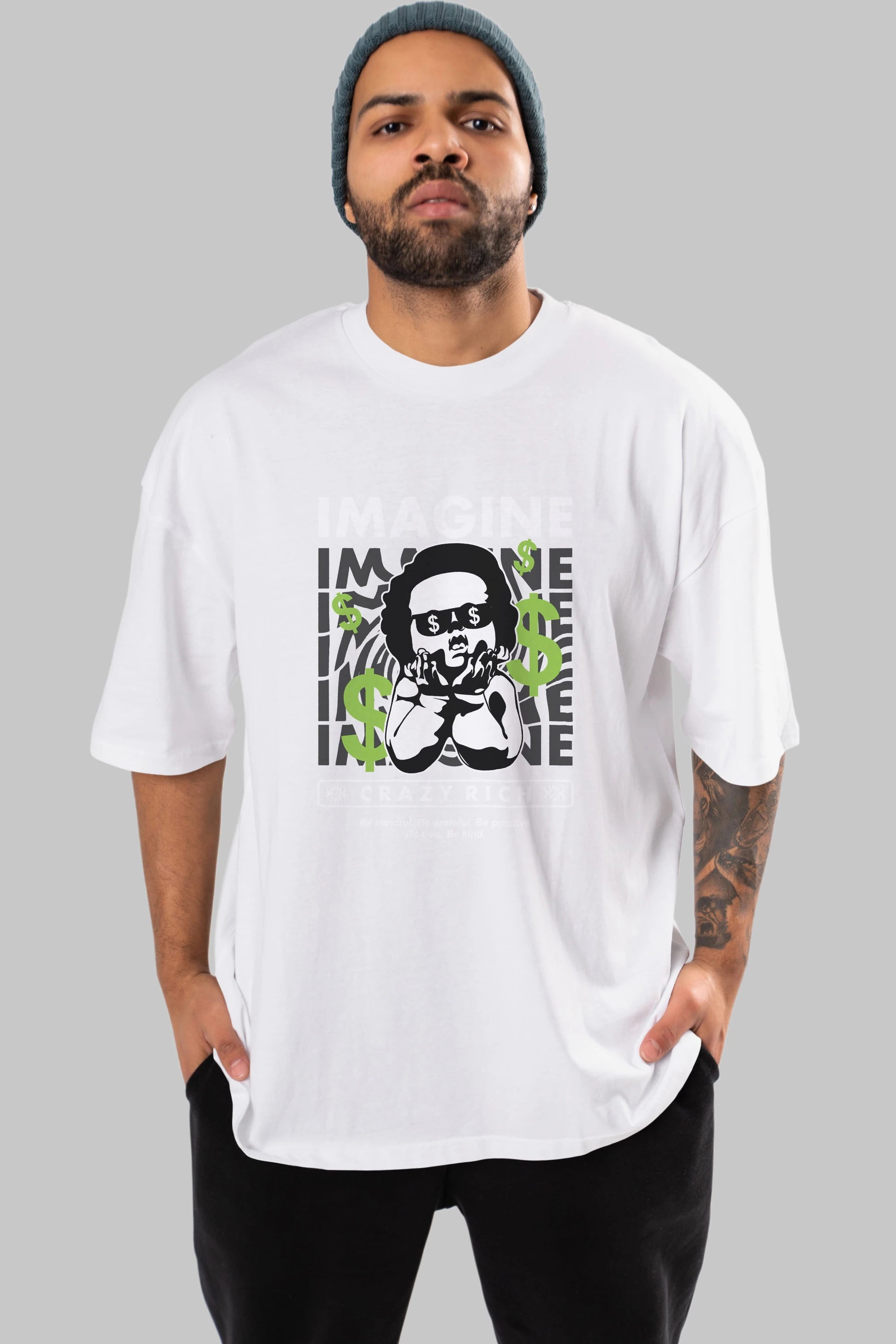 Imagine Crazy Rich Ön Baskılı Oversize t-shirt Erkek Kadın Unisex