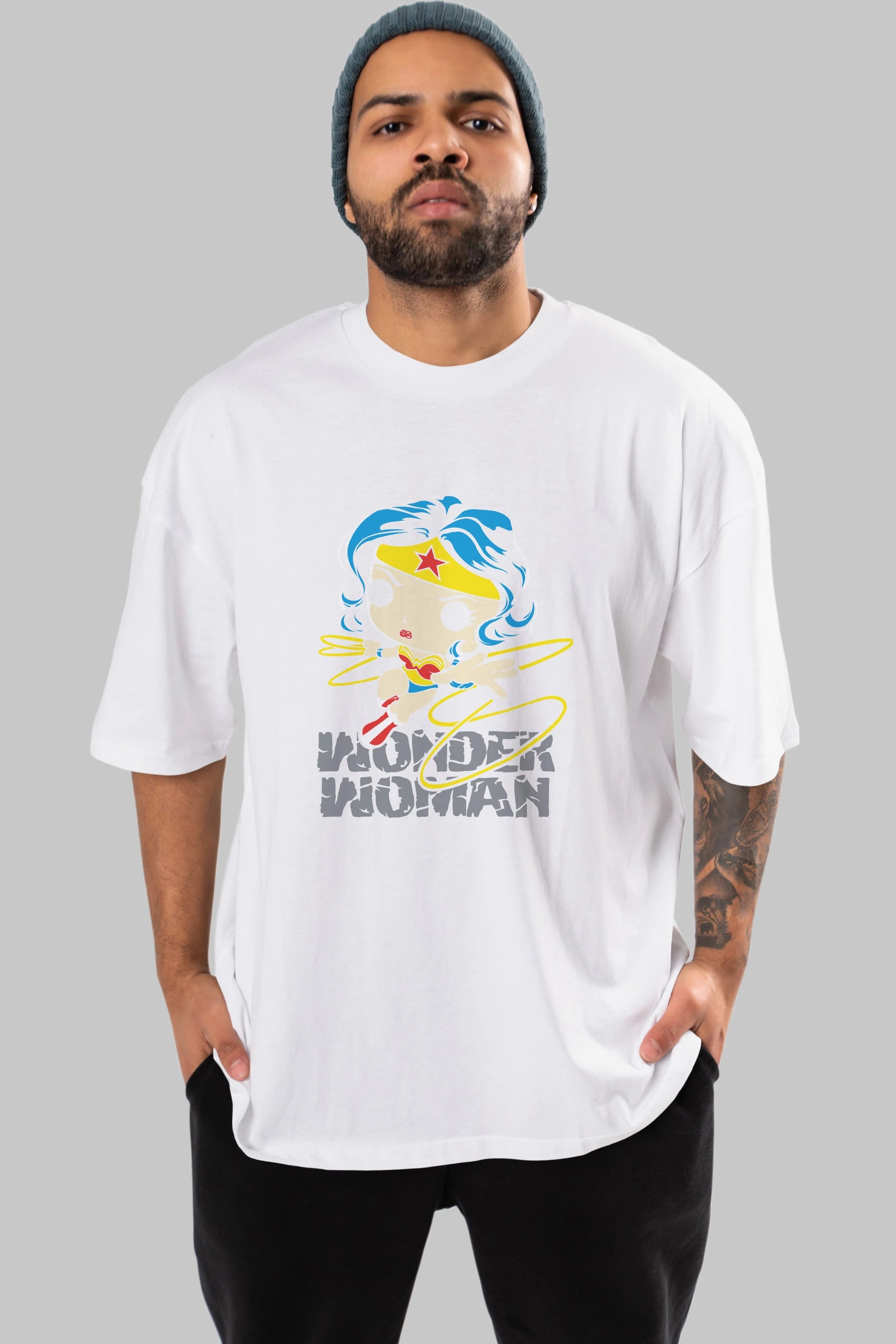 Wonder Woman Ön Baskılı Oversize t-shirt Erkek Kadın Unisex %100 Pamuk Bisiklet Yaka tişort