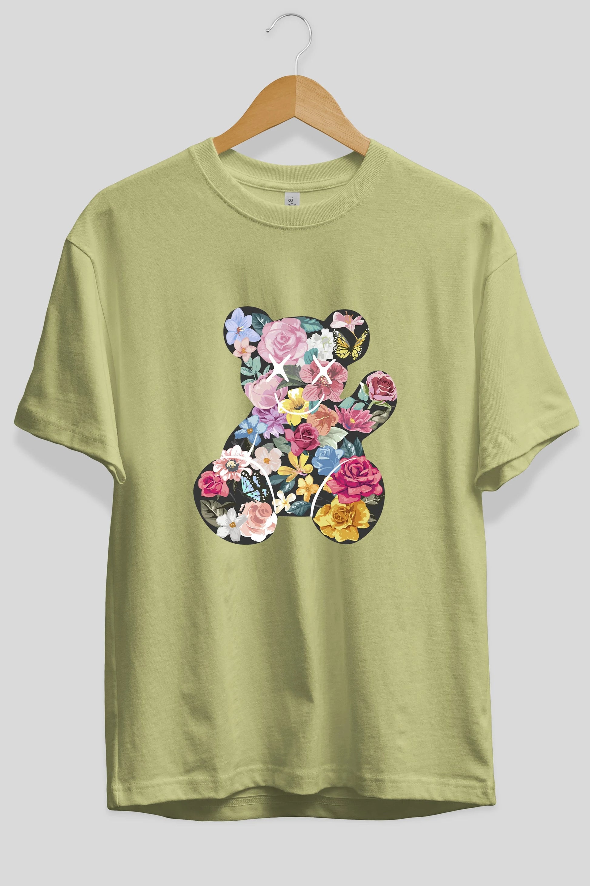 Flowers Bear Ön Baskılı Oversize t-shirt Erkek Kadın Unisex