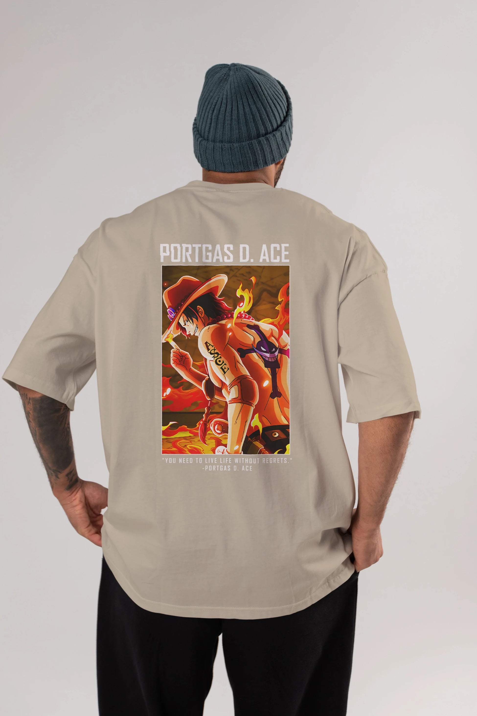 Portgas D. Ace Anime Arka Baskılı Oversize t-shirt Erkek Kadın Unisex %100 pamuk tişort