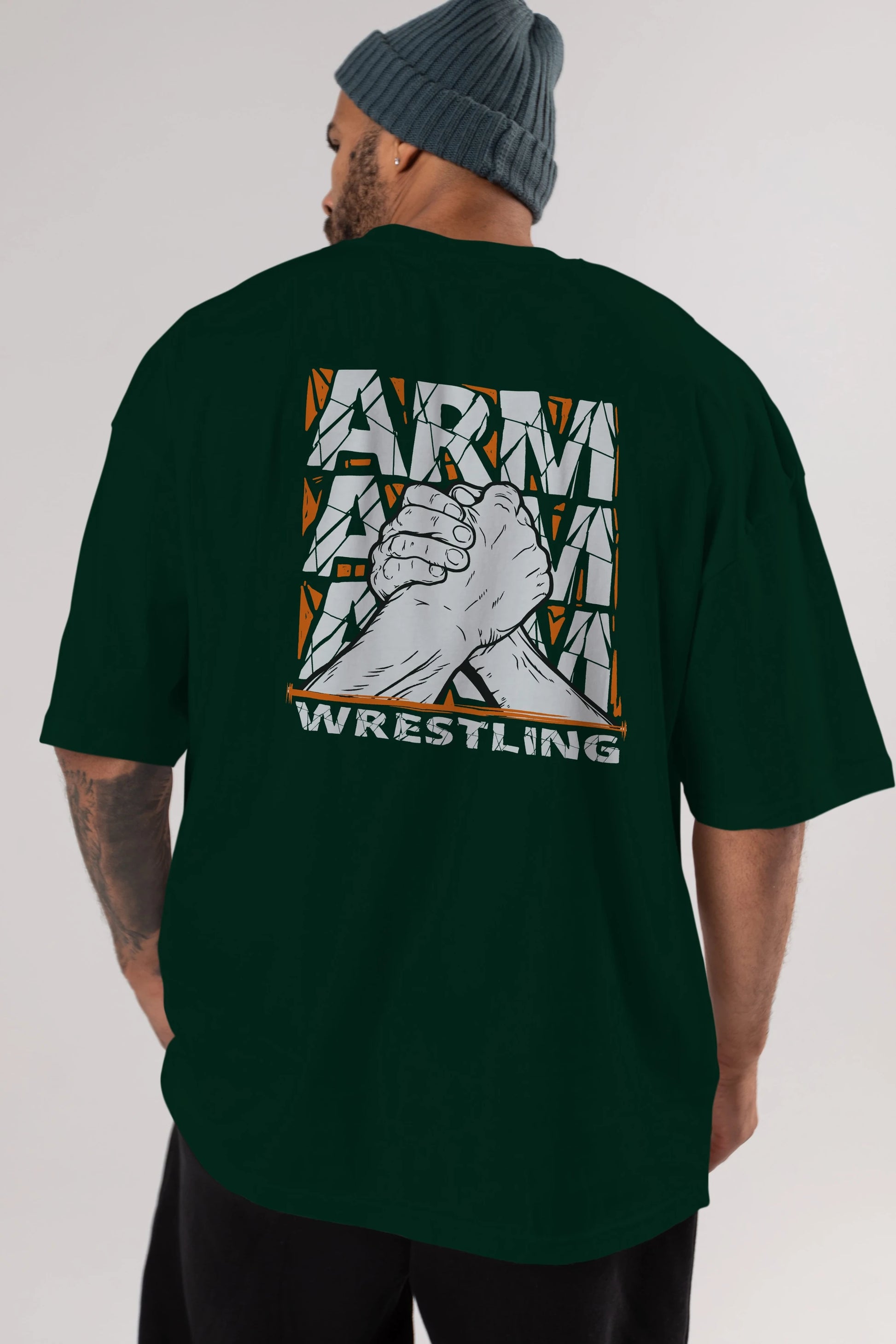 Arm Wrestling Arka Baskılı Oversize t-shirt Erkek Kadın Unisex