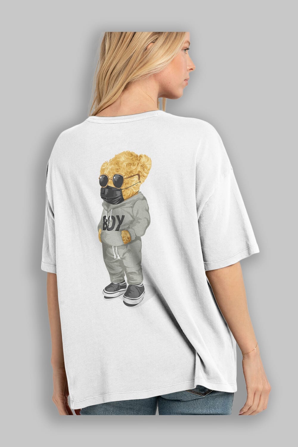 Teddy Bear Boy Arka Baskılı Oversize t-shirt Erkek Kadın Unisex %100 Pamuk
